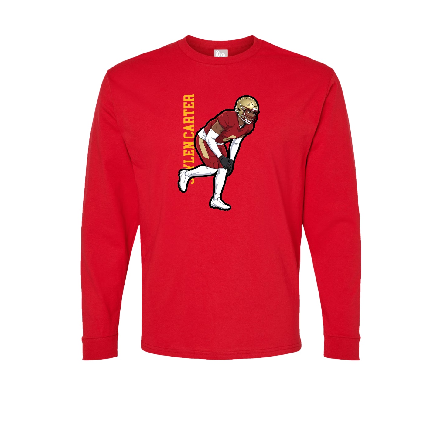 Long Sleeve Tee — Name Vertical in Red