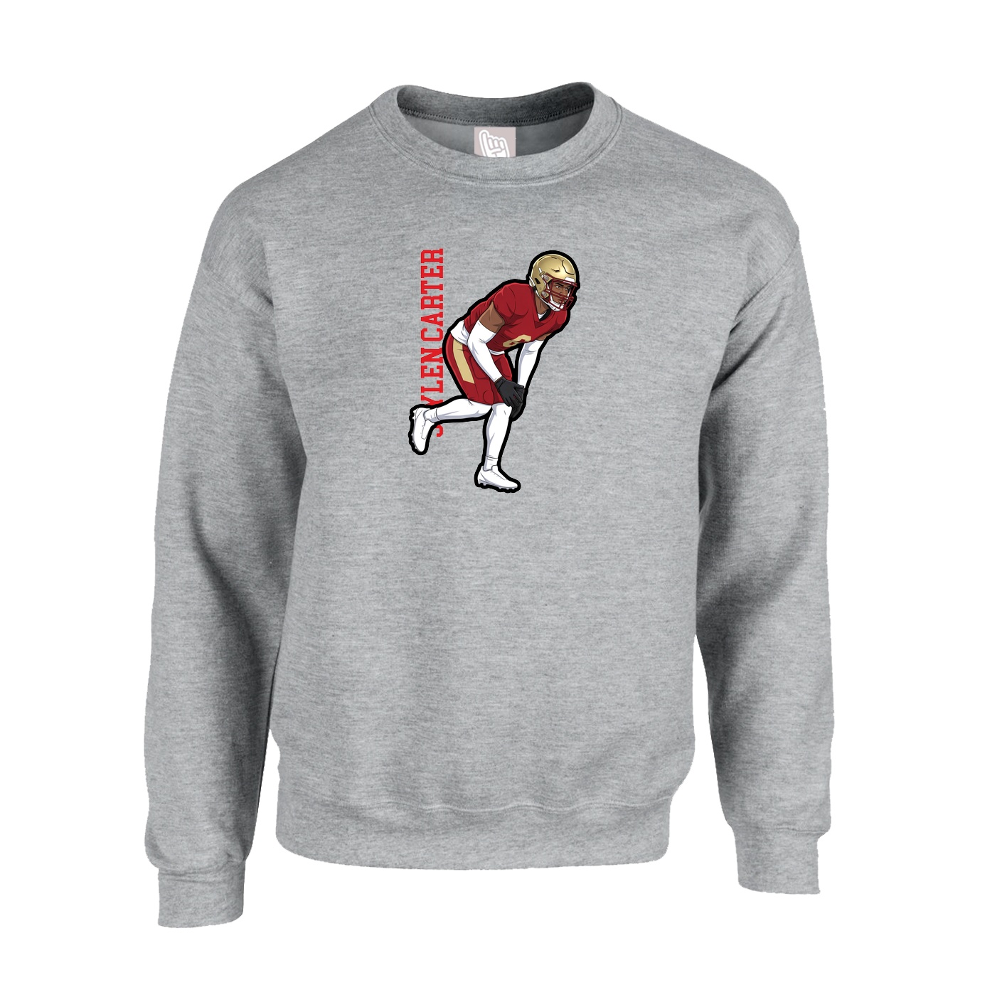 Fleece Crew — Name Vertical in Grey