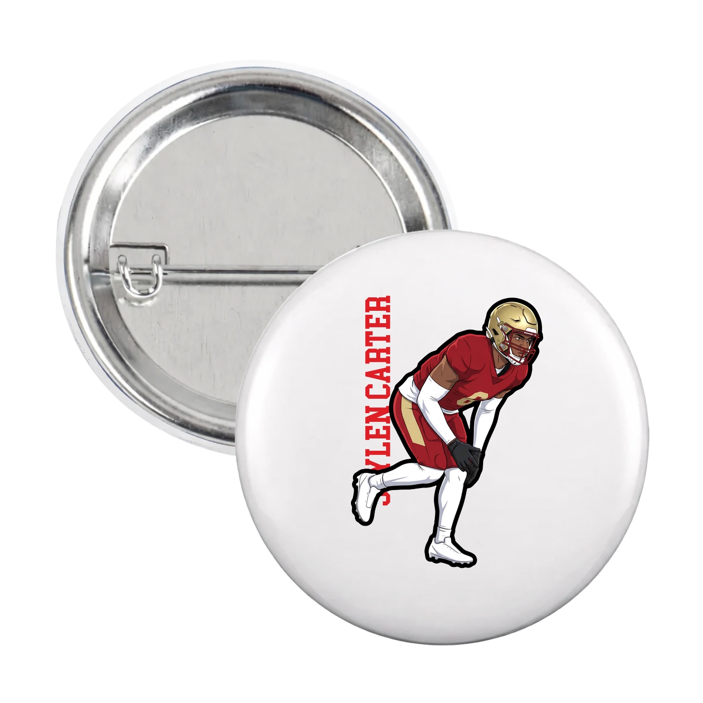 Game Day Button — Name Vertical in White