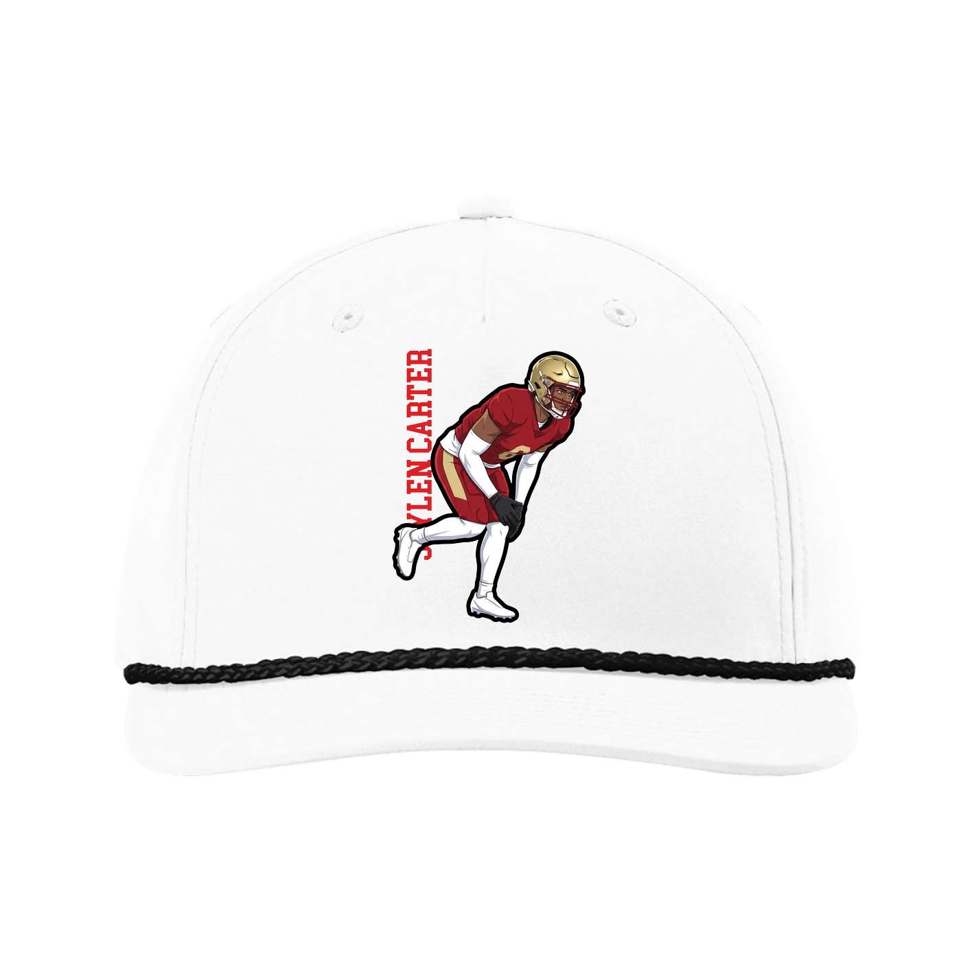 Five-Panel Classic Rope Cap — Name Vertical in White