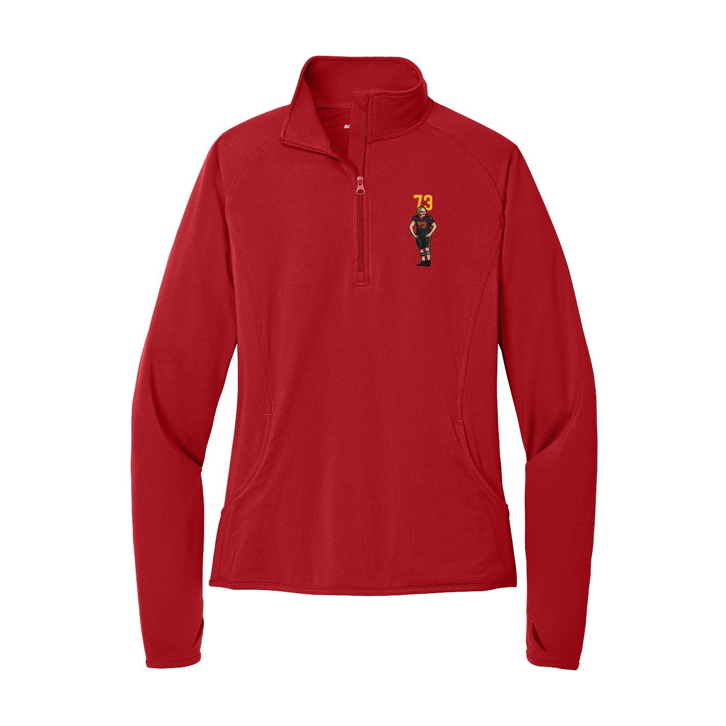 Women's Q-Zip Pullover — Number Top in Red