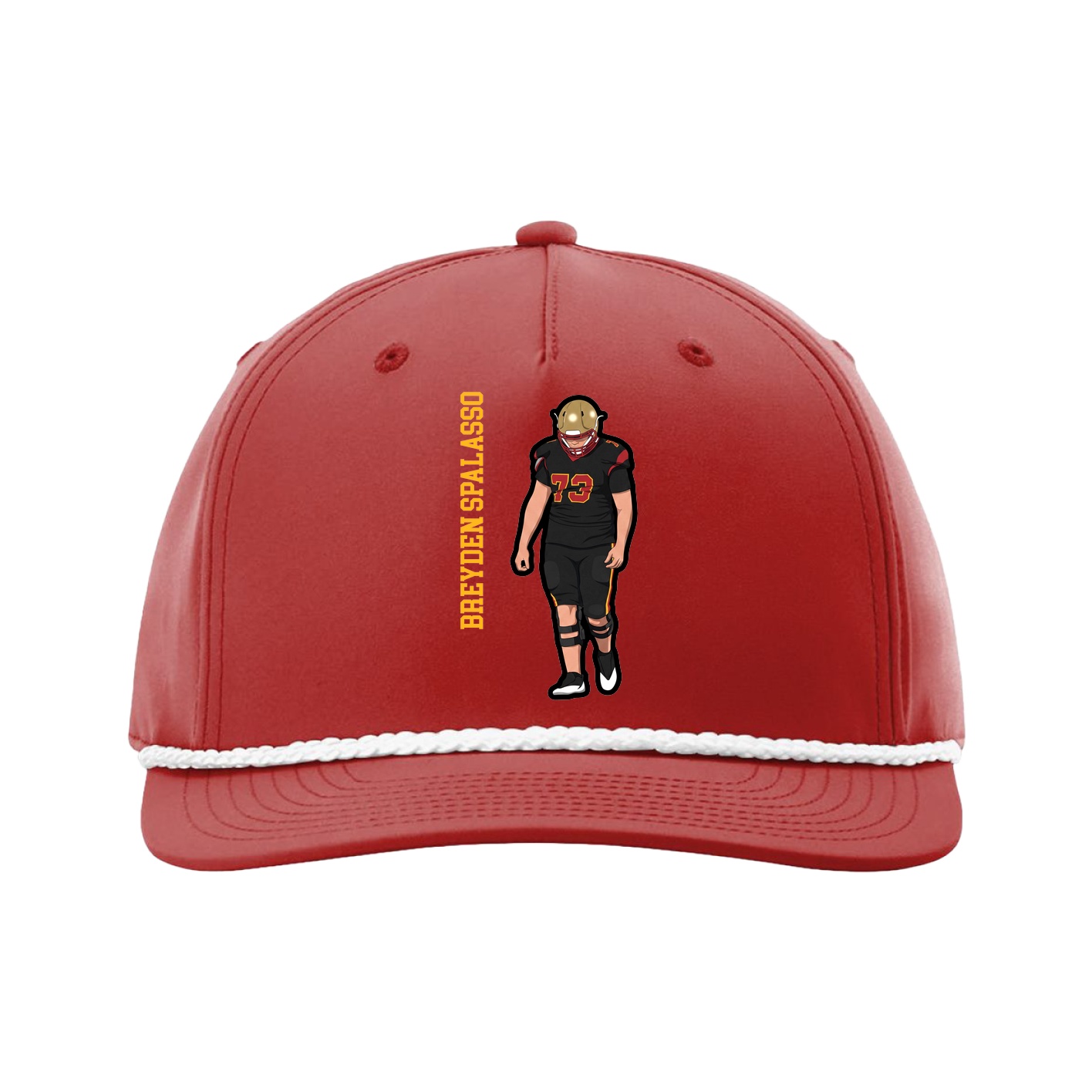 Five-Panel Classic Rope Cap — Name Vertical in Red