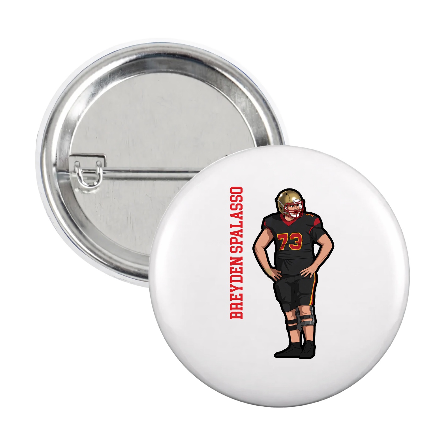 Game Day Button — Name Vertical in White