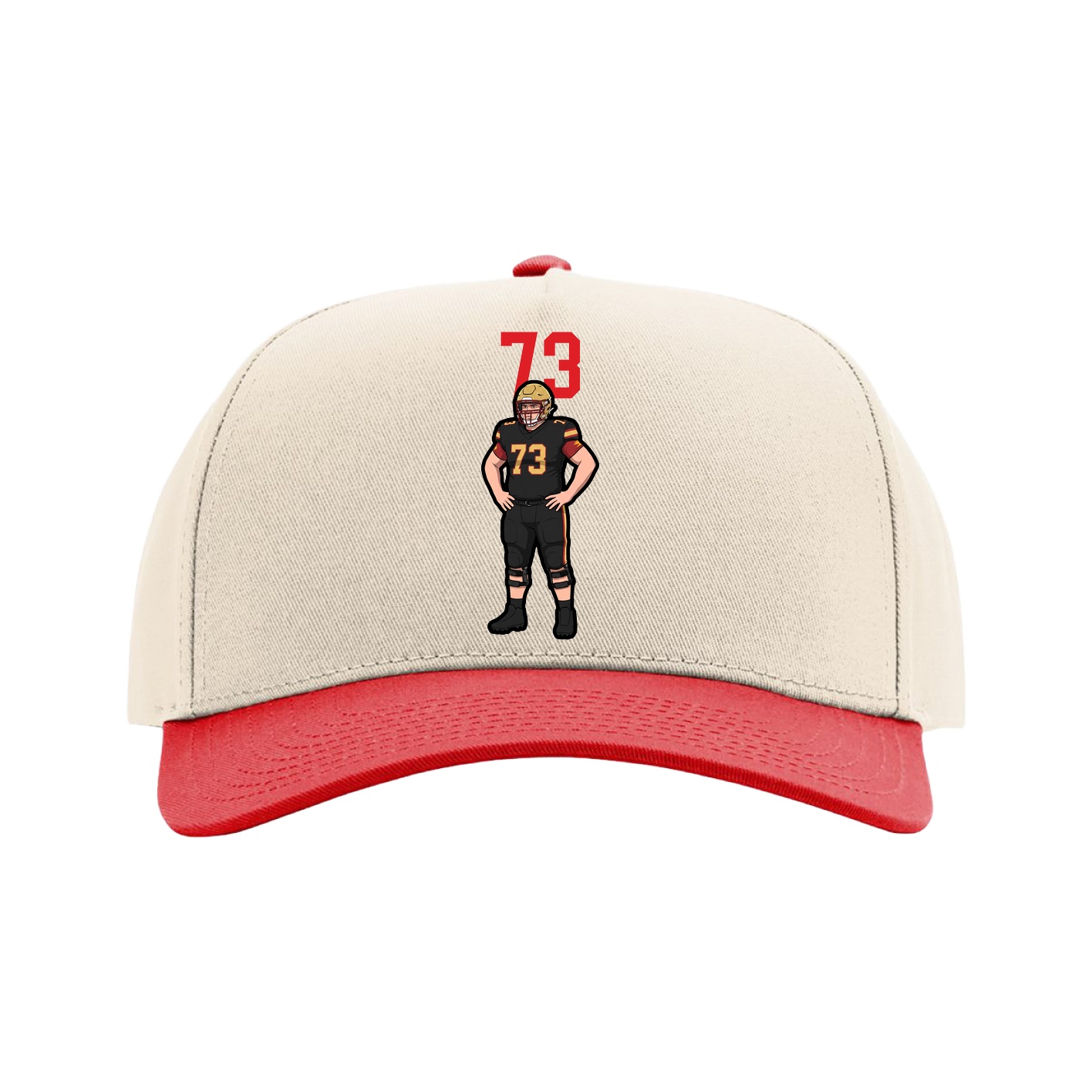 Full Fabric Five-Panel Champ Cap — Number Top in Cream/Red