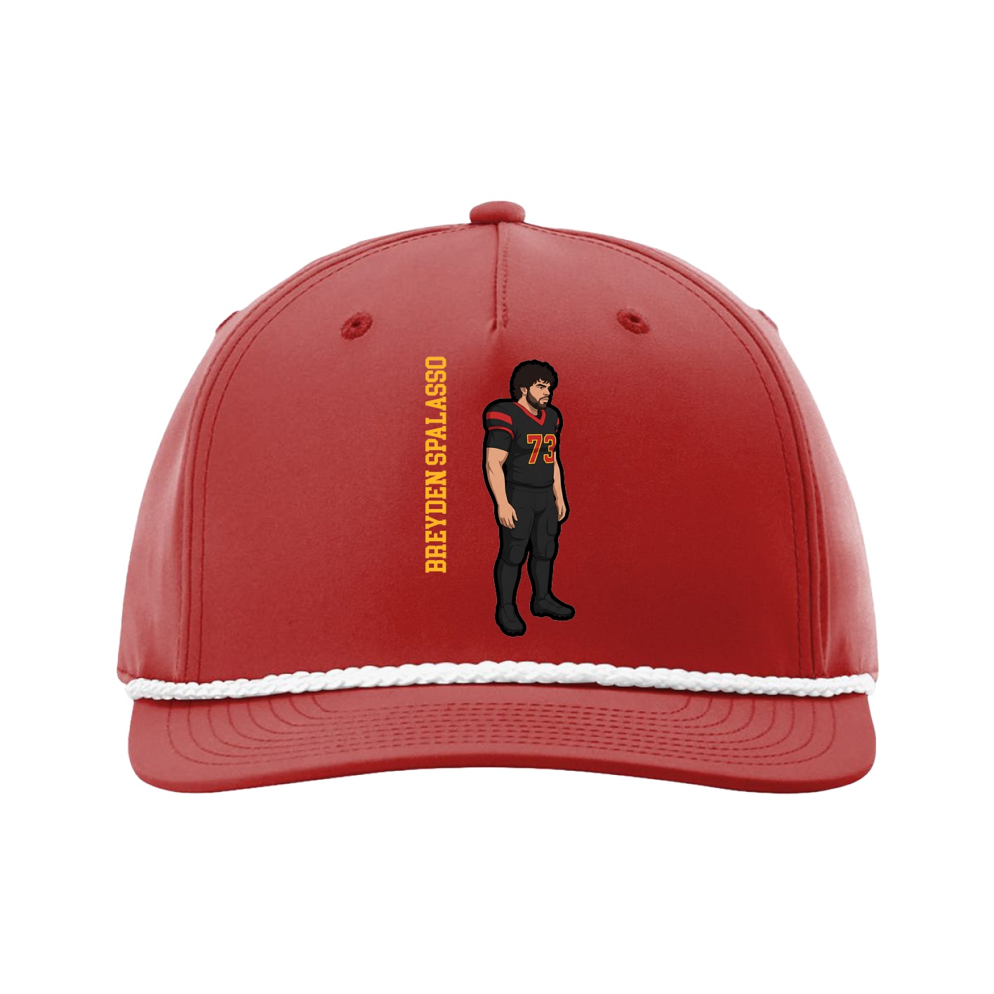 Five-Panel Classic Rope Cap — Name Vertical in Red