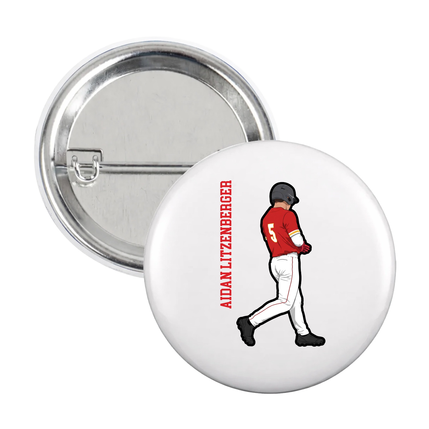 Game Day Button — Name Vertical in White