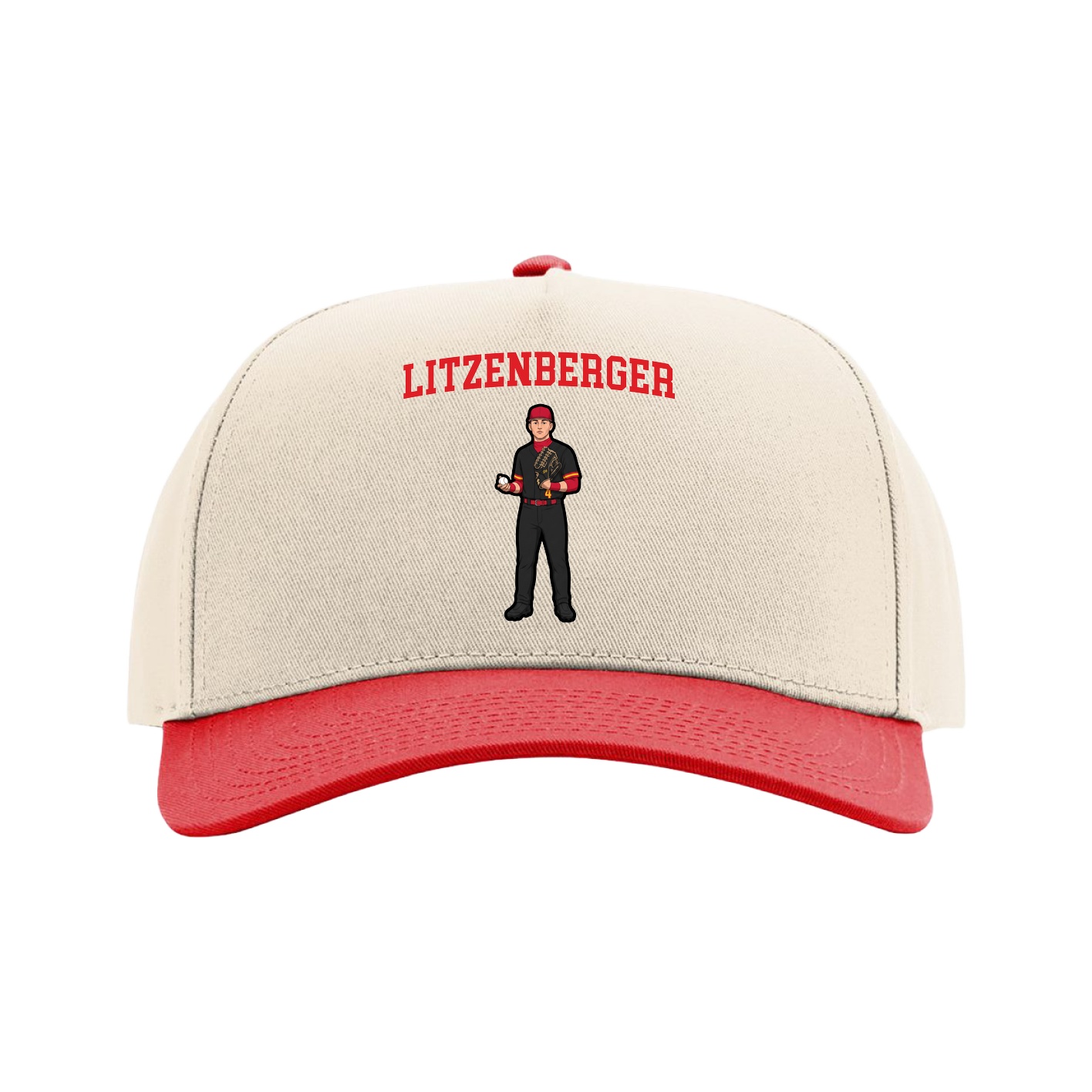 Full Fabric Five-Panel Champ Cap — Shirsey in Cream/Red