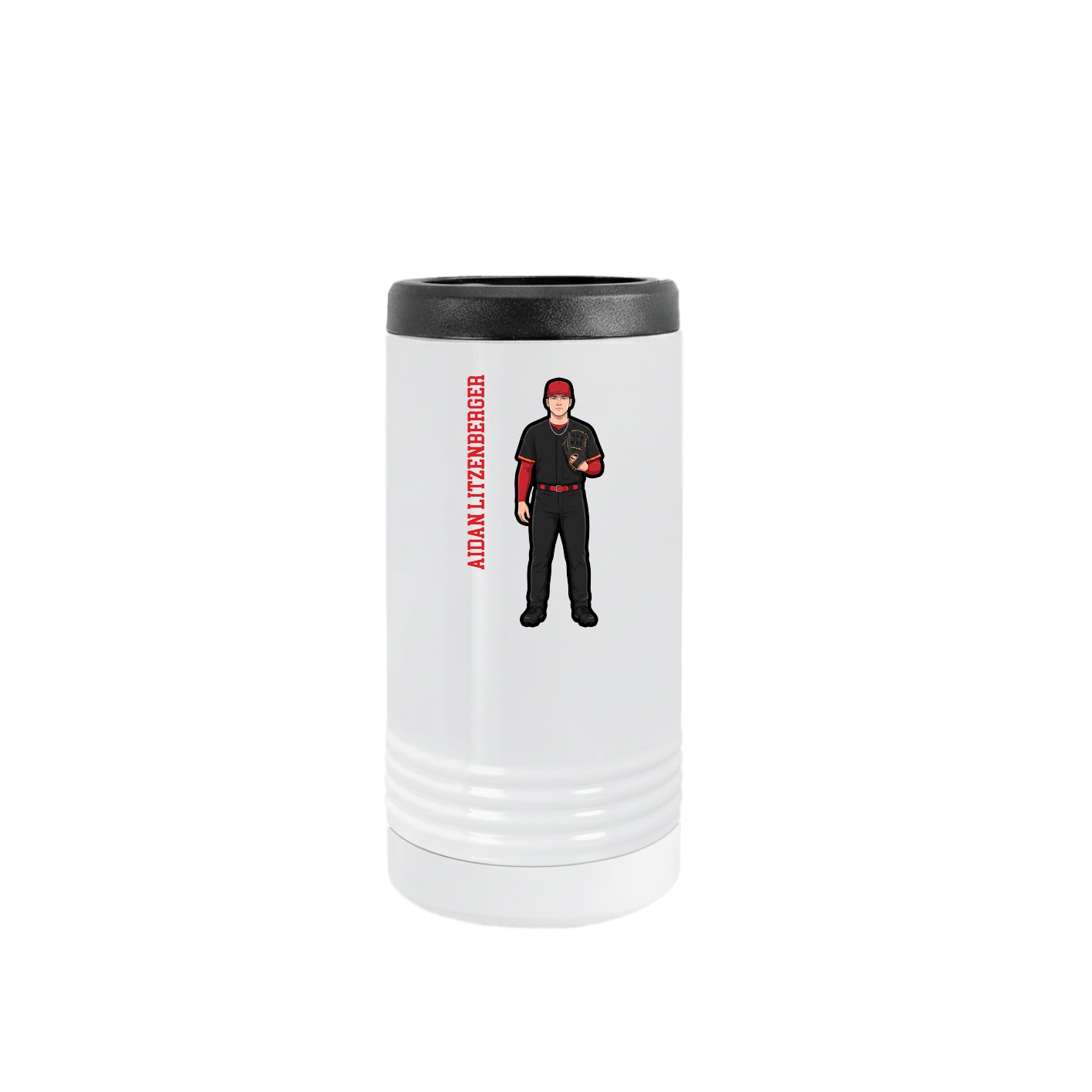 Slim Beverage Holder — Name Vertical in White
