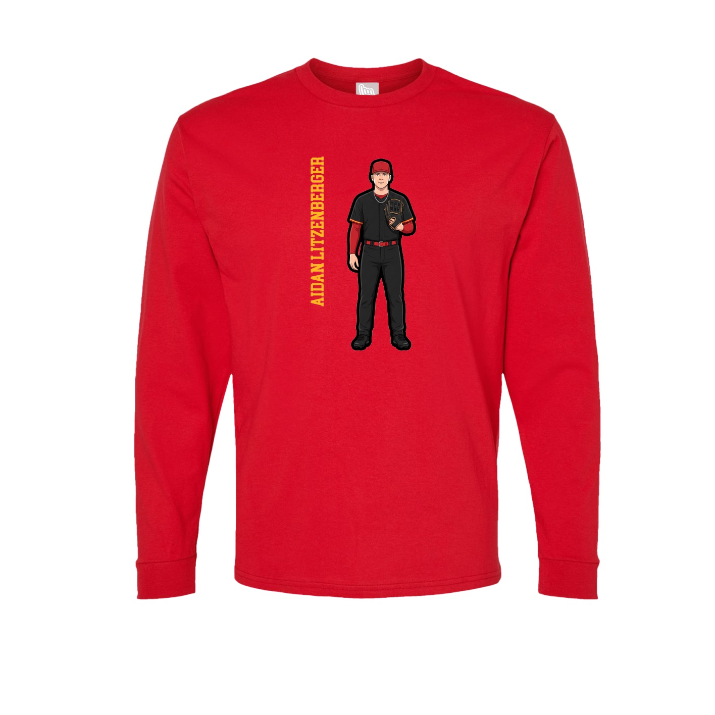 Long Sleeve Tee — Name Vertical in Red