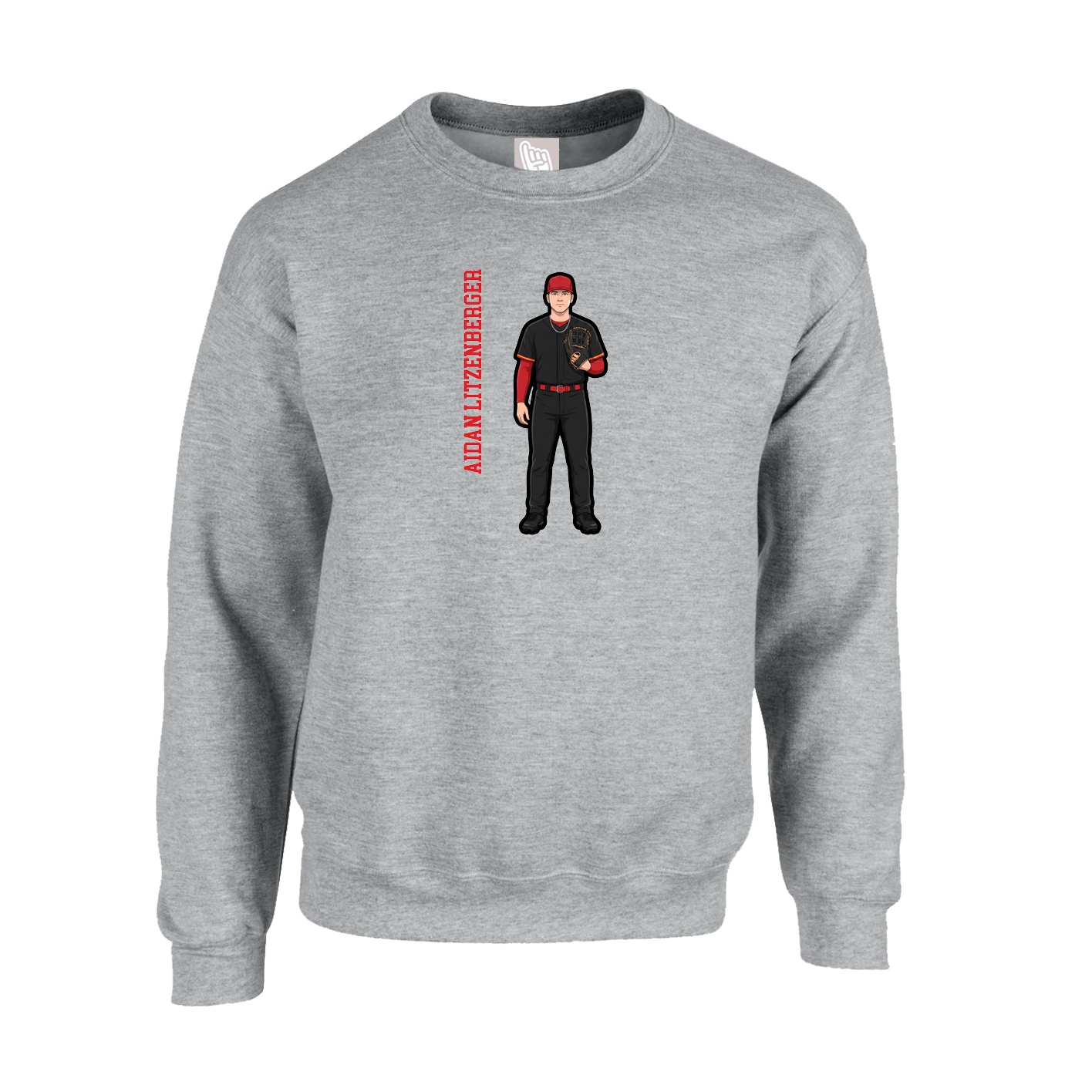 Fleece Crew — Name Vertical in Grey