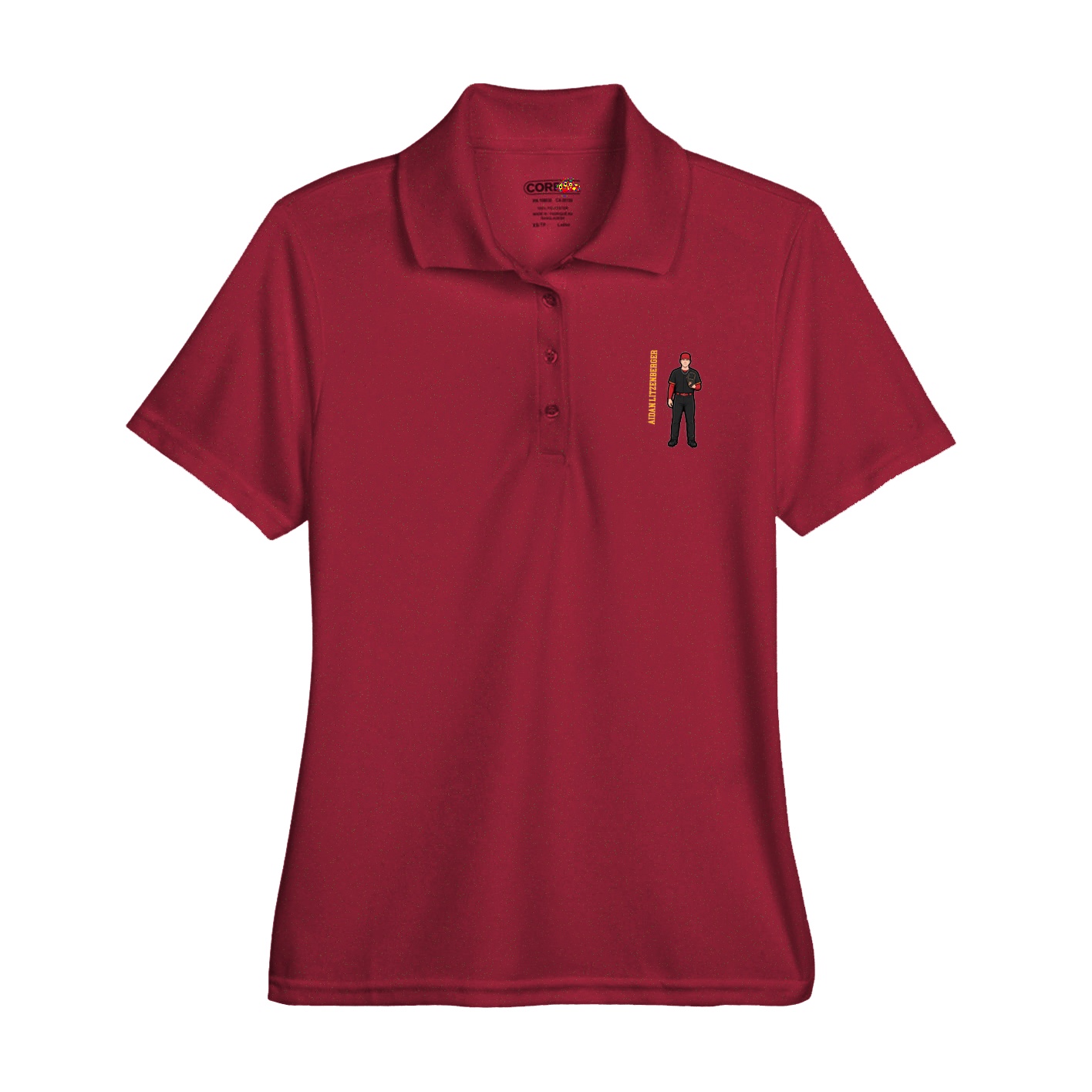 Womens Performance Polo — Name Vertical in Red