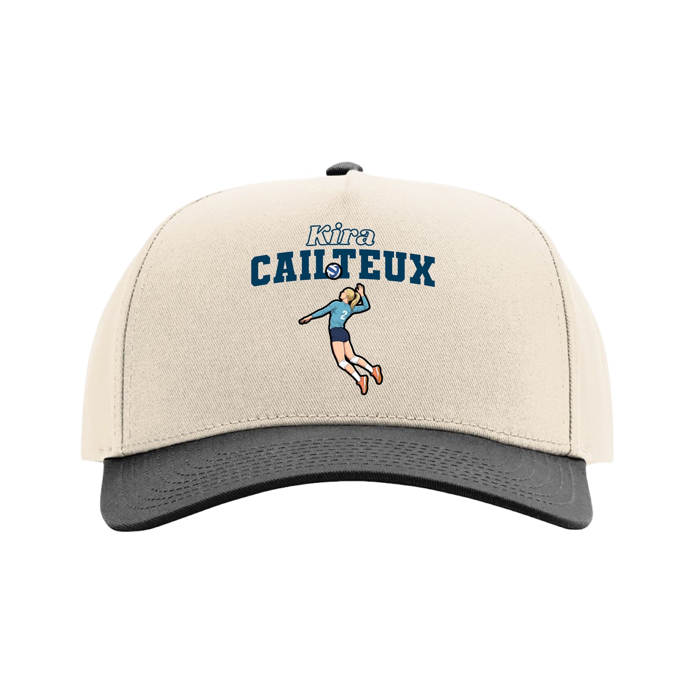Full Fabric Five-Panel Champ Cap — Name Arch in Cream/Black