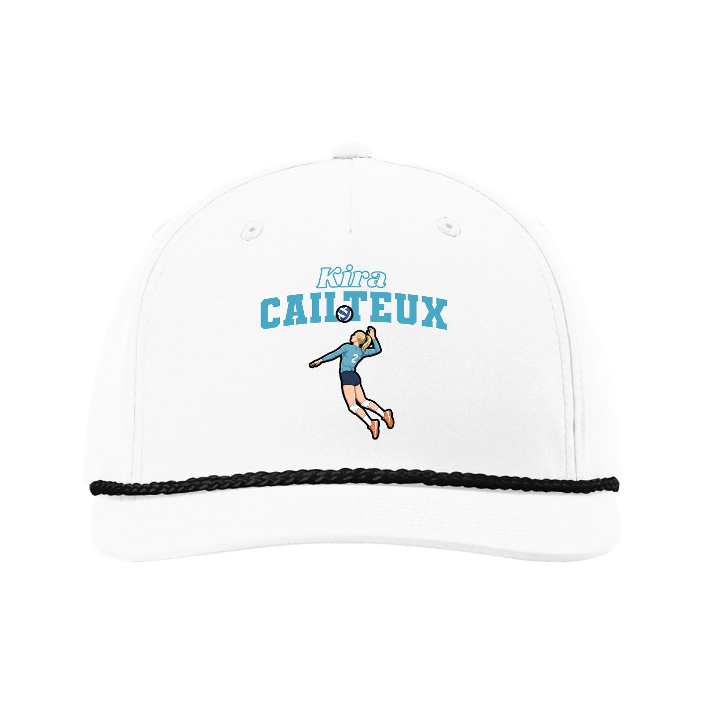 Five-Panel Classic Rope Cap — Name Arch in White