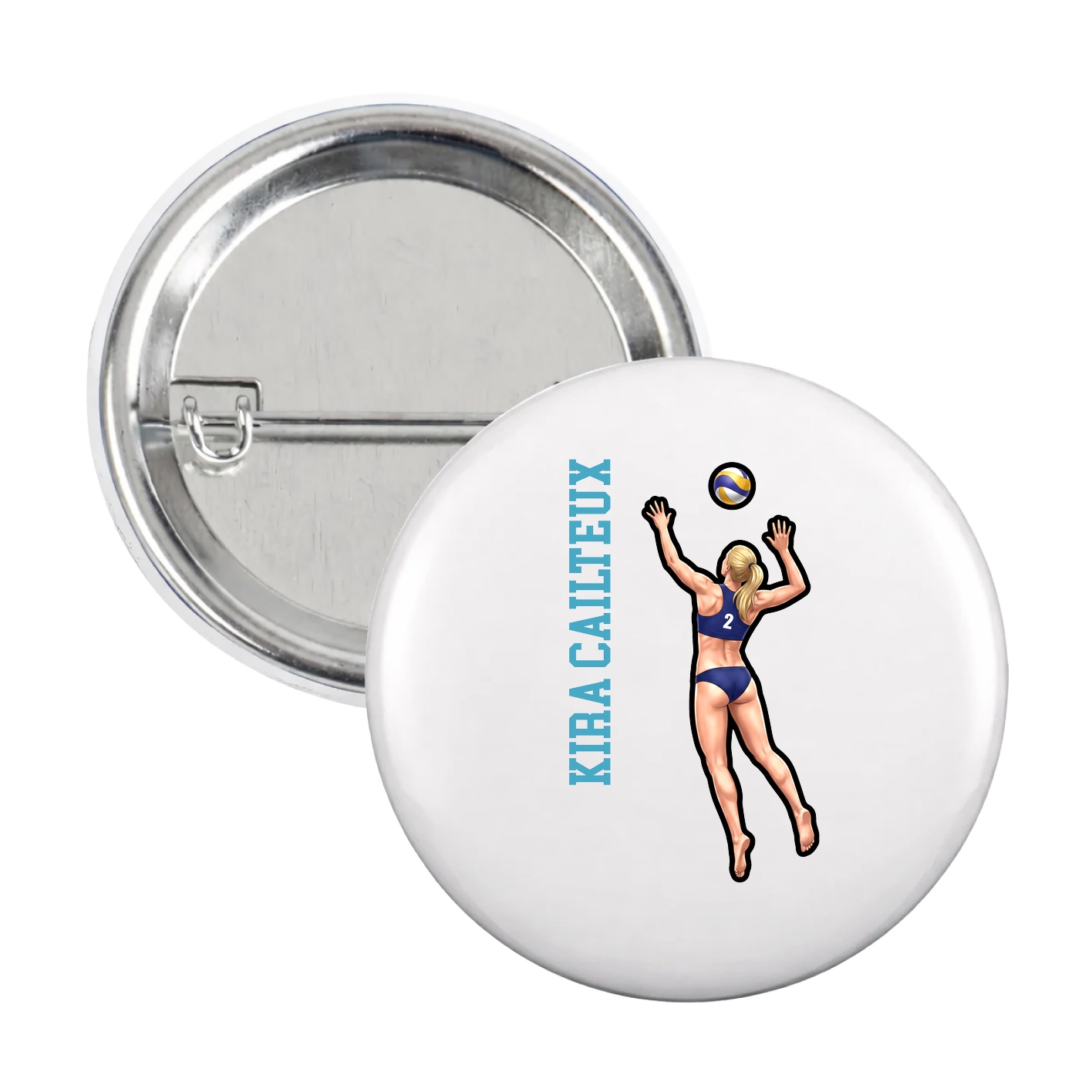 Game Day Button — Name Vertical in White