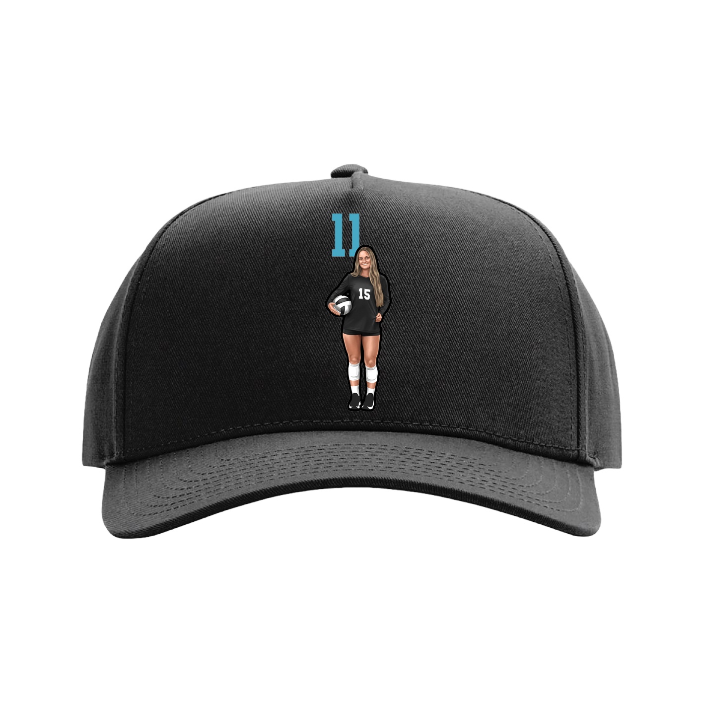 Full Fabric Five-Panel Champ Cap — Number Top in Black