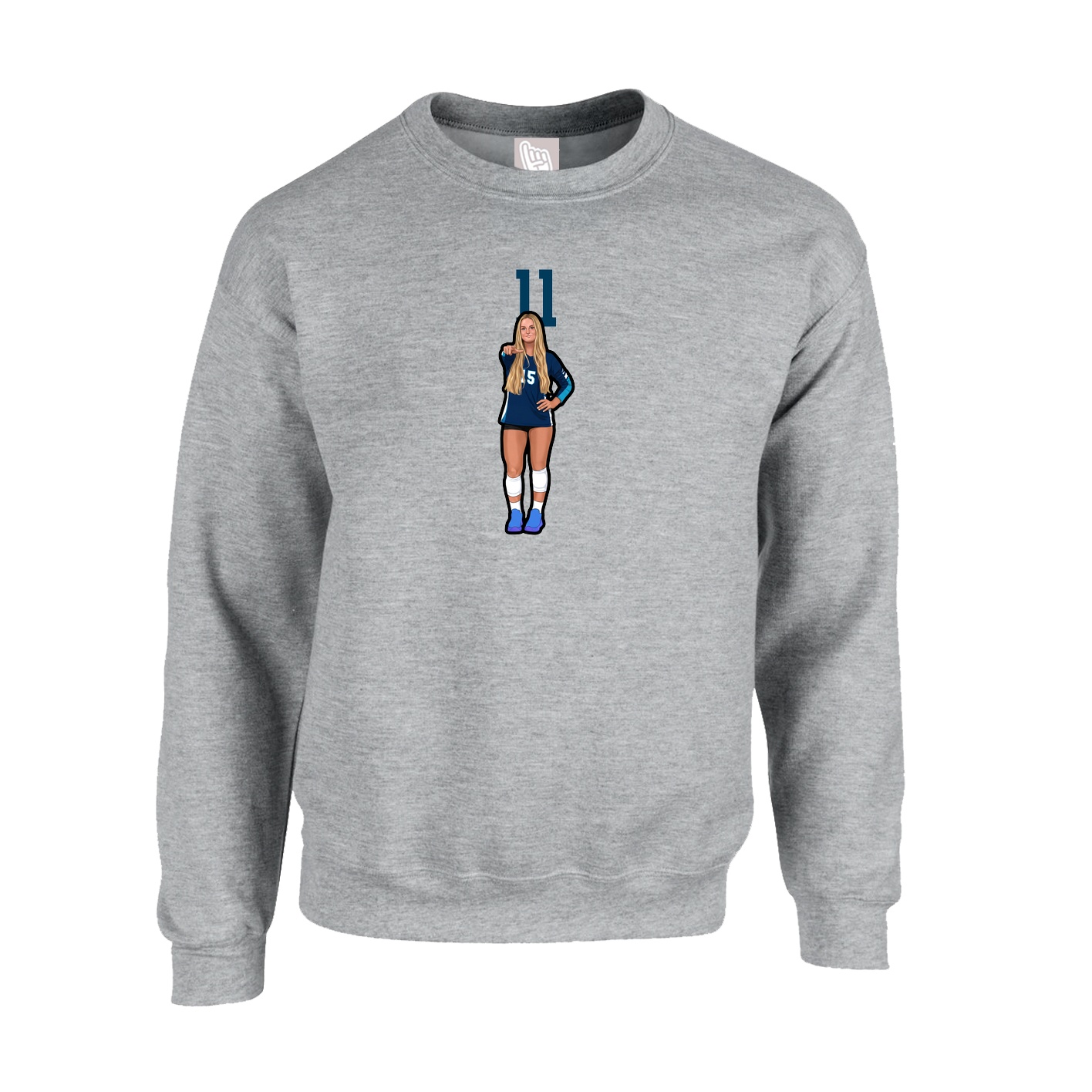 Fleece Crew — Number Top in Grey