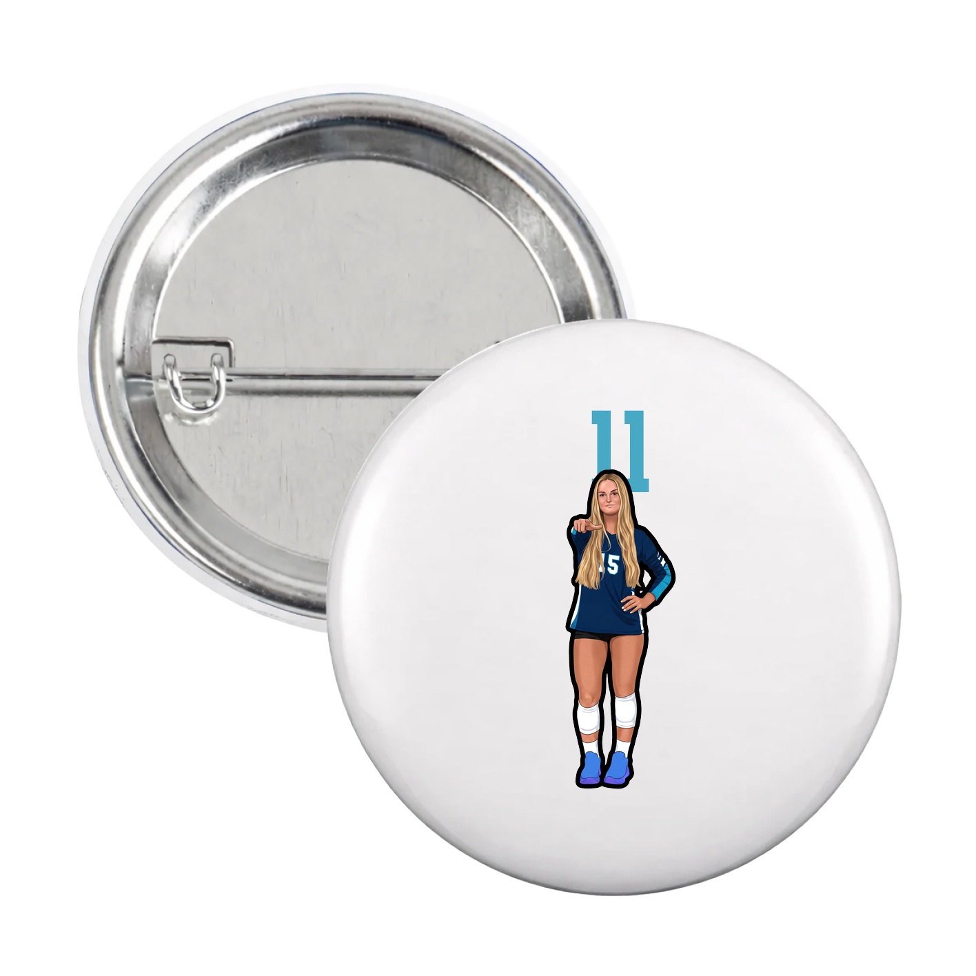 Game Day Button — Number Top in White