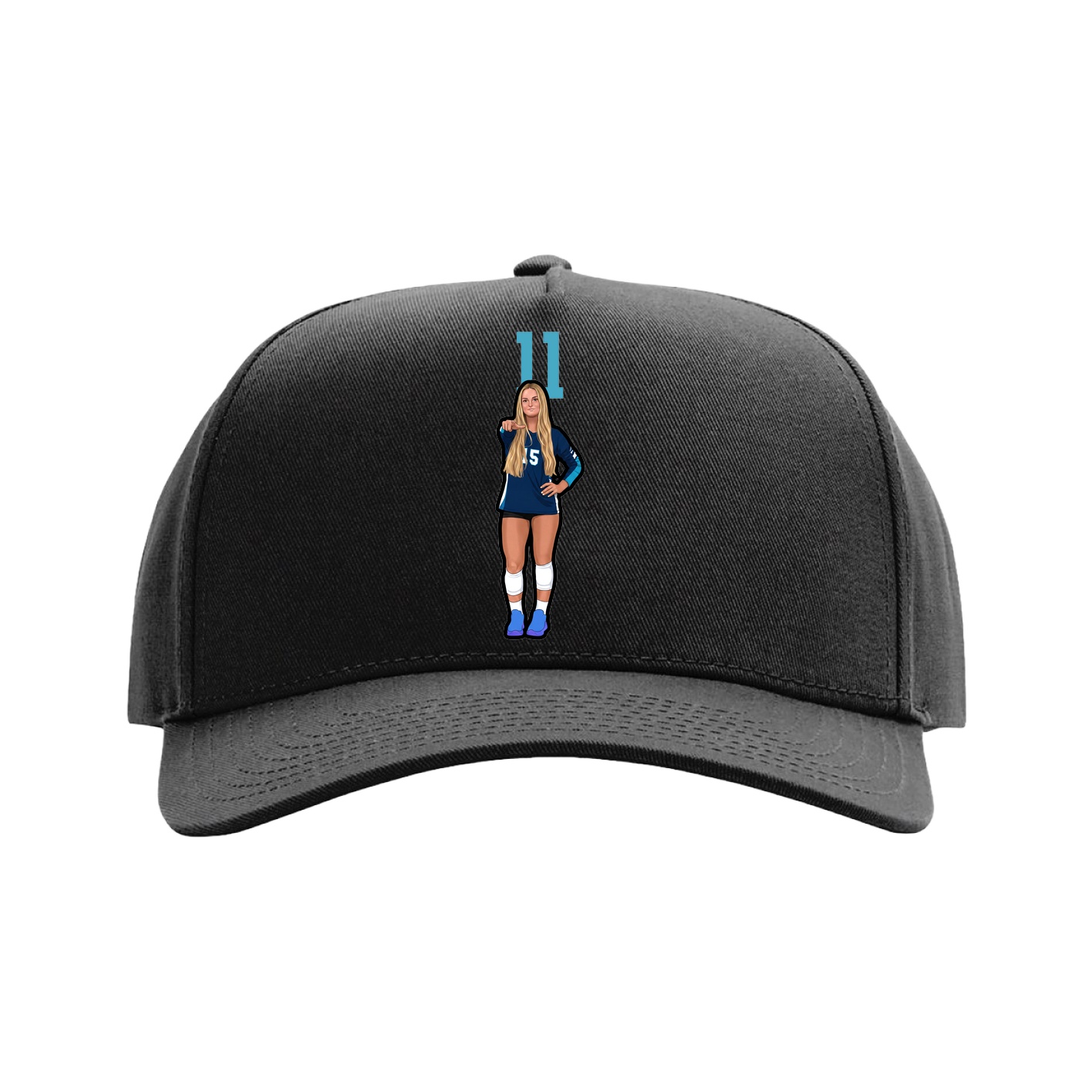 Full Fabric Five-Panel Champ Cap — Number Top in Black