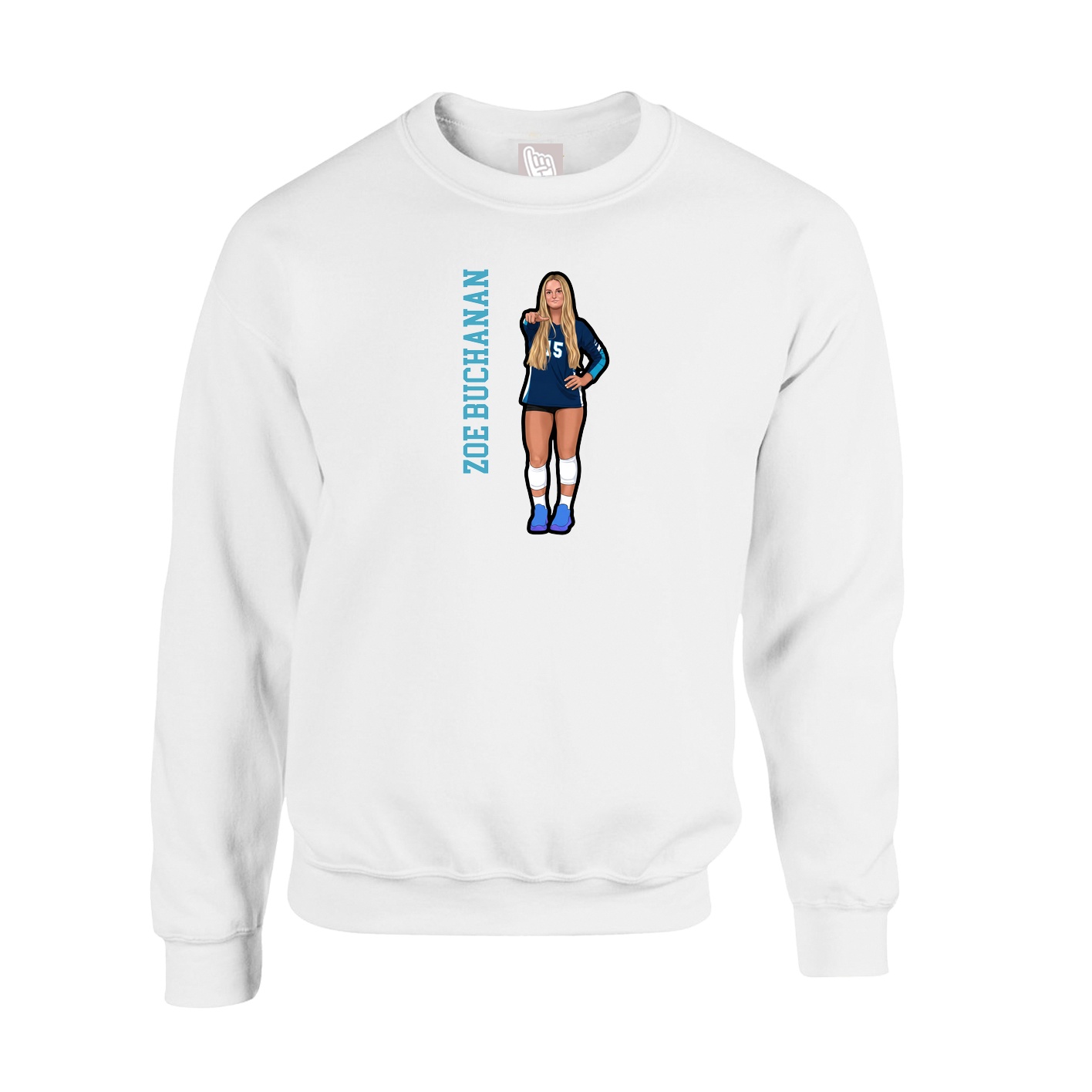 Fleece Crew — Name Vertical in White