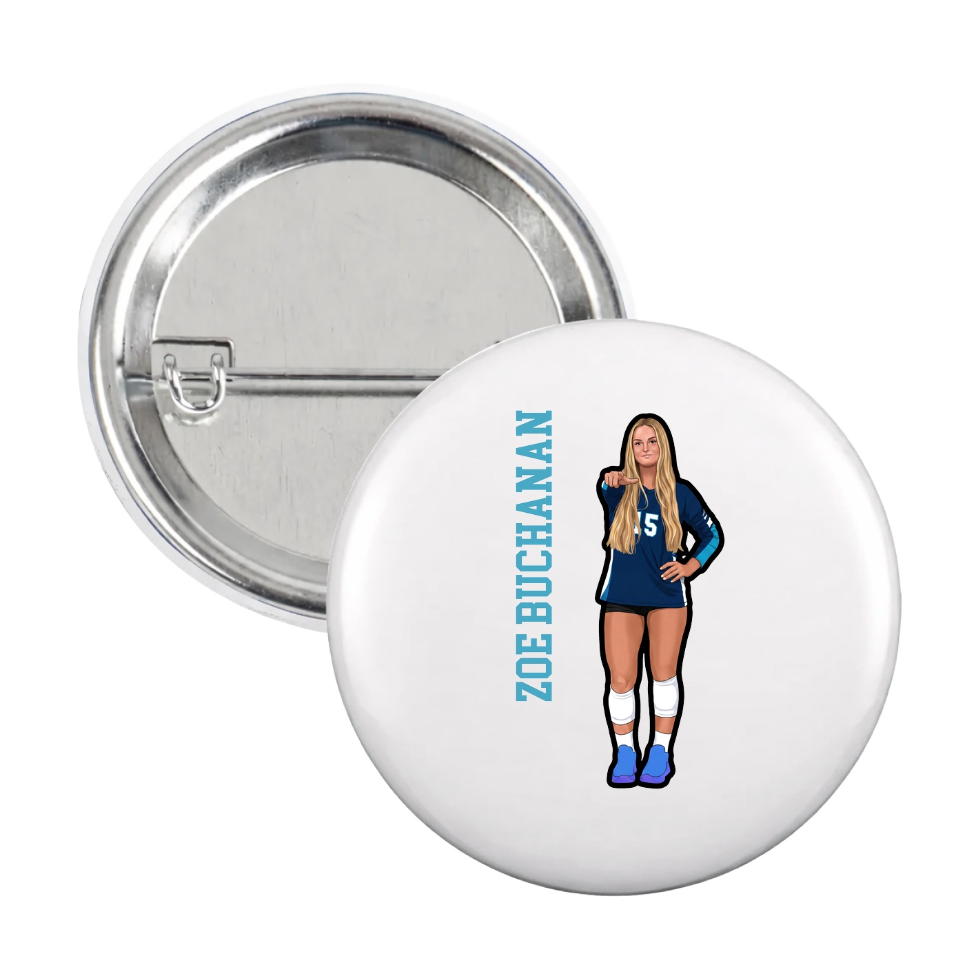 Game Day Button — Name Vertical in White