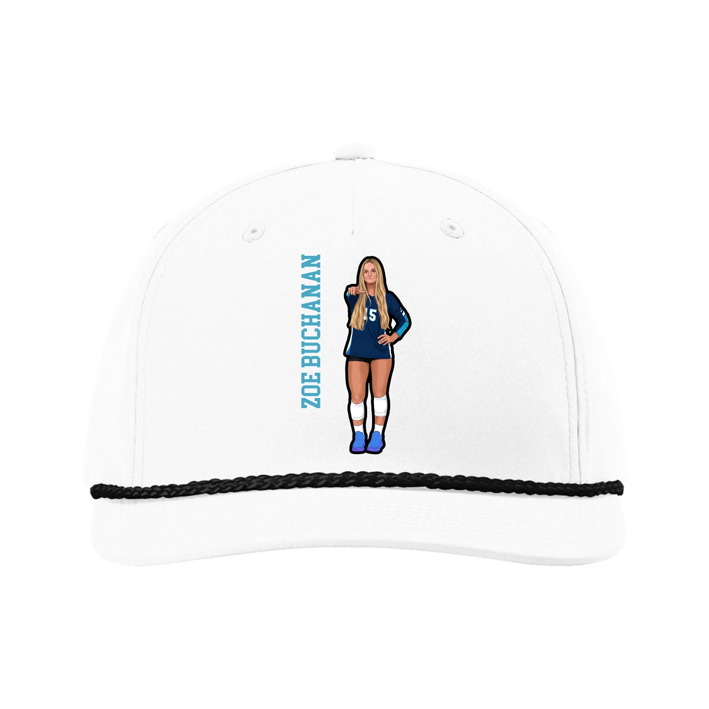Five-Panel Classic Rope Cap — Name Vertical in White