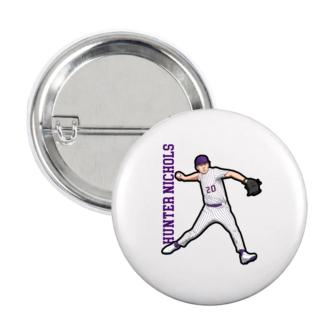 Game Day Button — Name Vertical in White