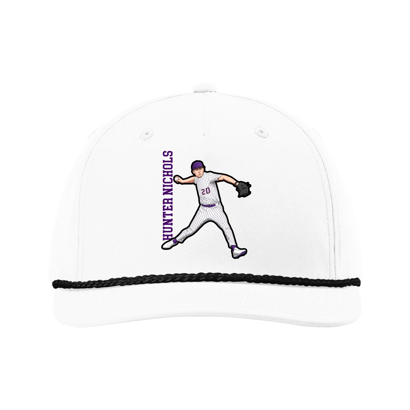 Five-Panel Classic Rope Cap — Name Vertical in White