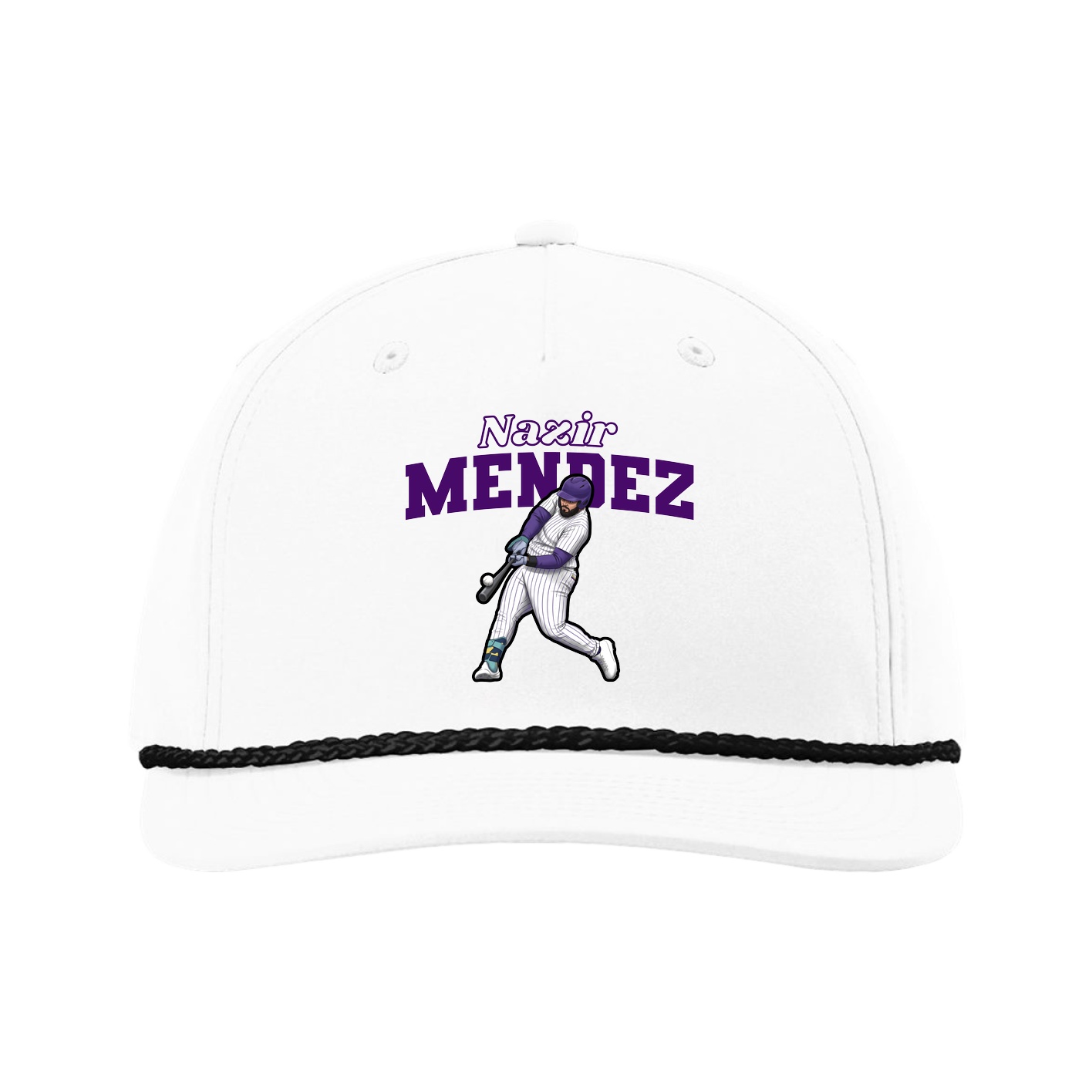 Five-Panel Classic Rope Cap — Name Arch in White