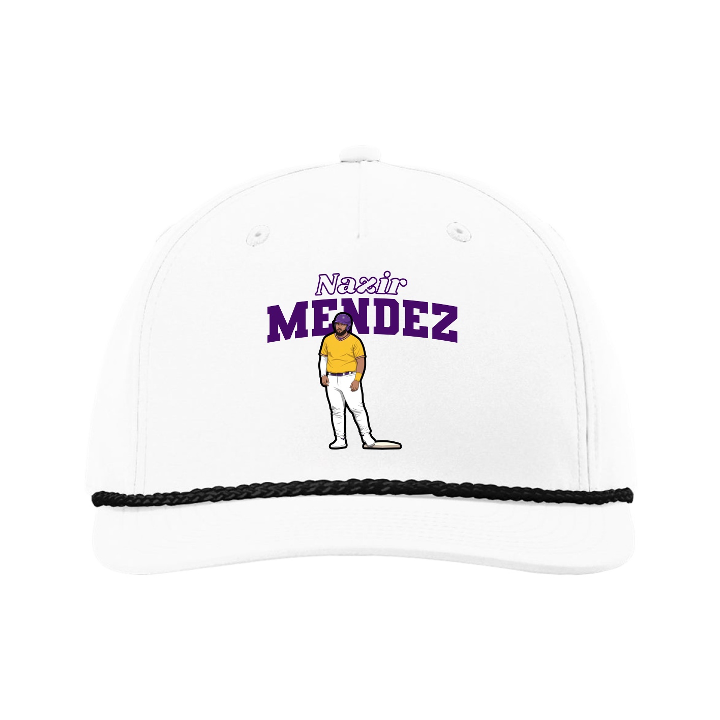 Five-Panel Classic Rope Cap — Name Arch in White