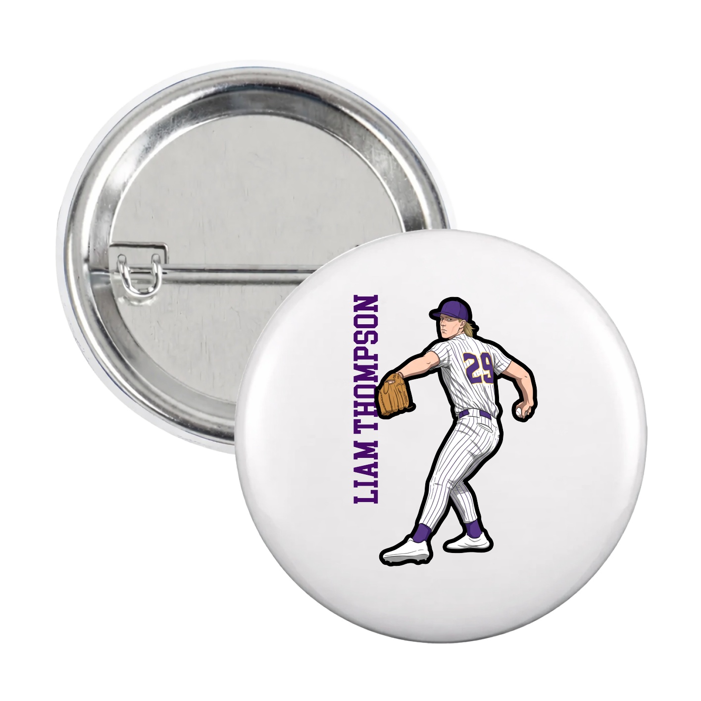 Game Day Button — Name Vertical in White