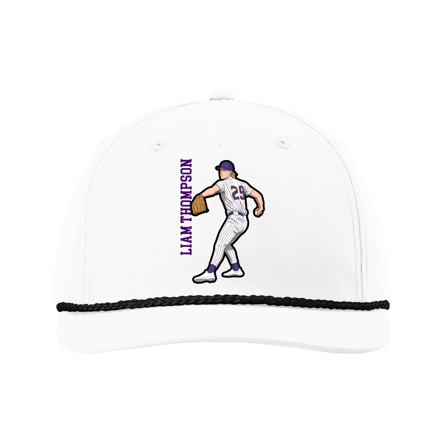 Five-Panel Classic Rope Cap — Name Vertical in White