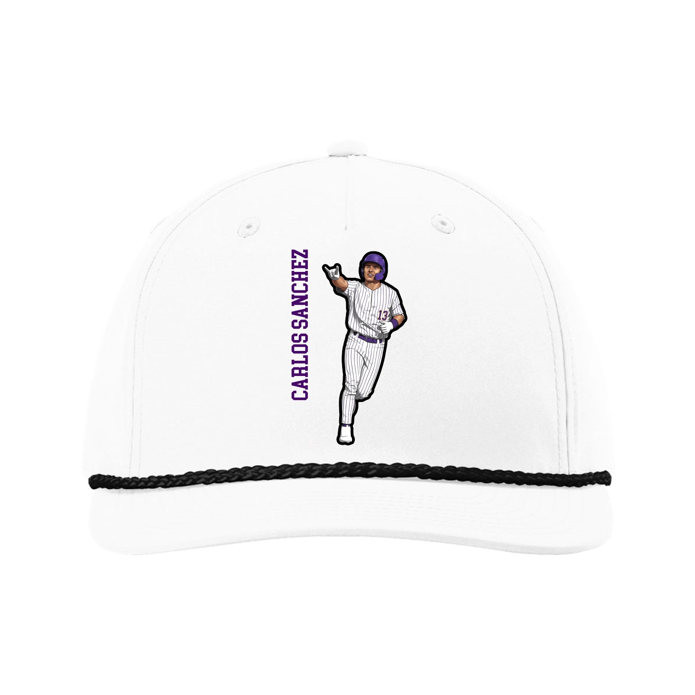 Five-Panel Classic Rope Cap — Name Vertical in White