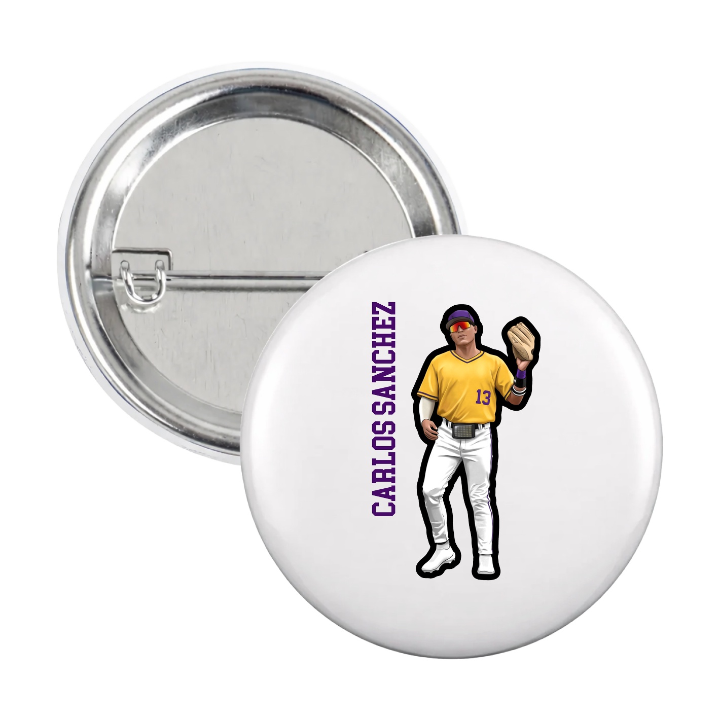 Game Day Button — Name Vertical in White