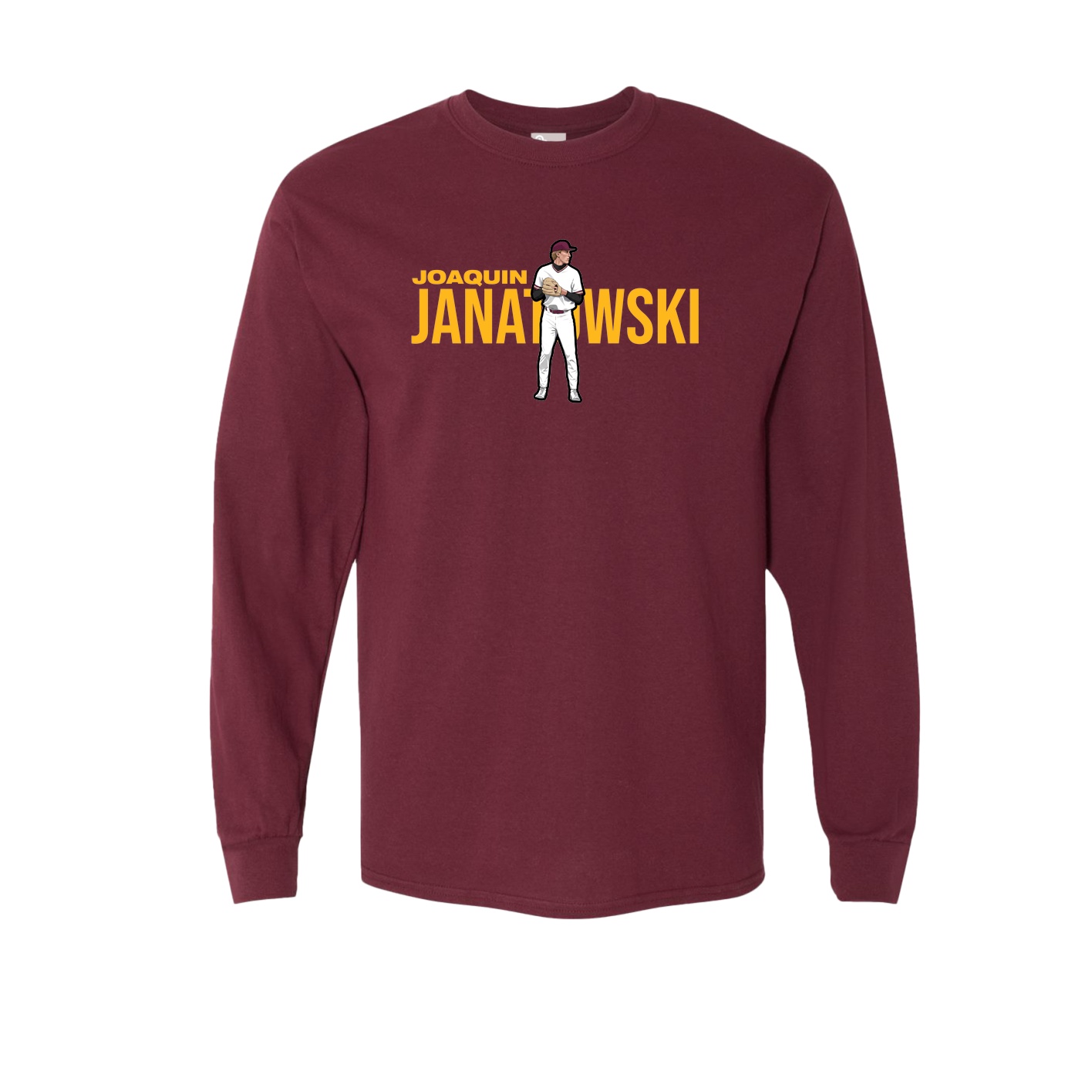 Long Sleeve Tee — Player Name in Maroon