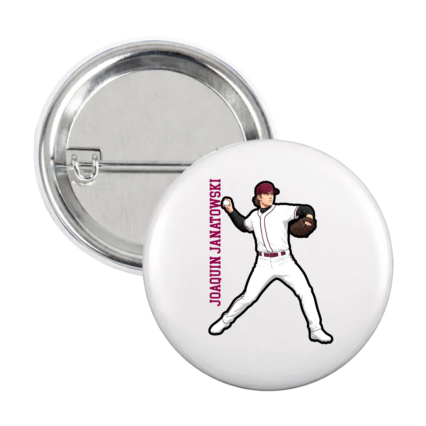 Game Day Button — Name Vertical in White