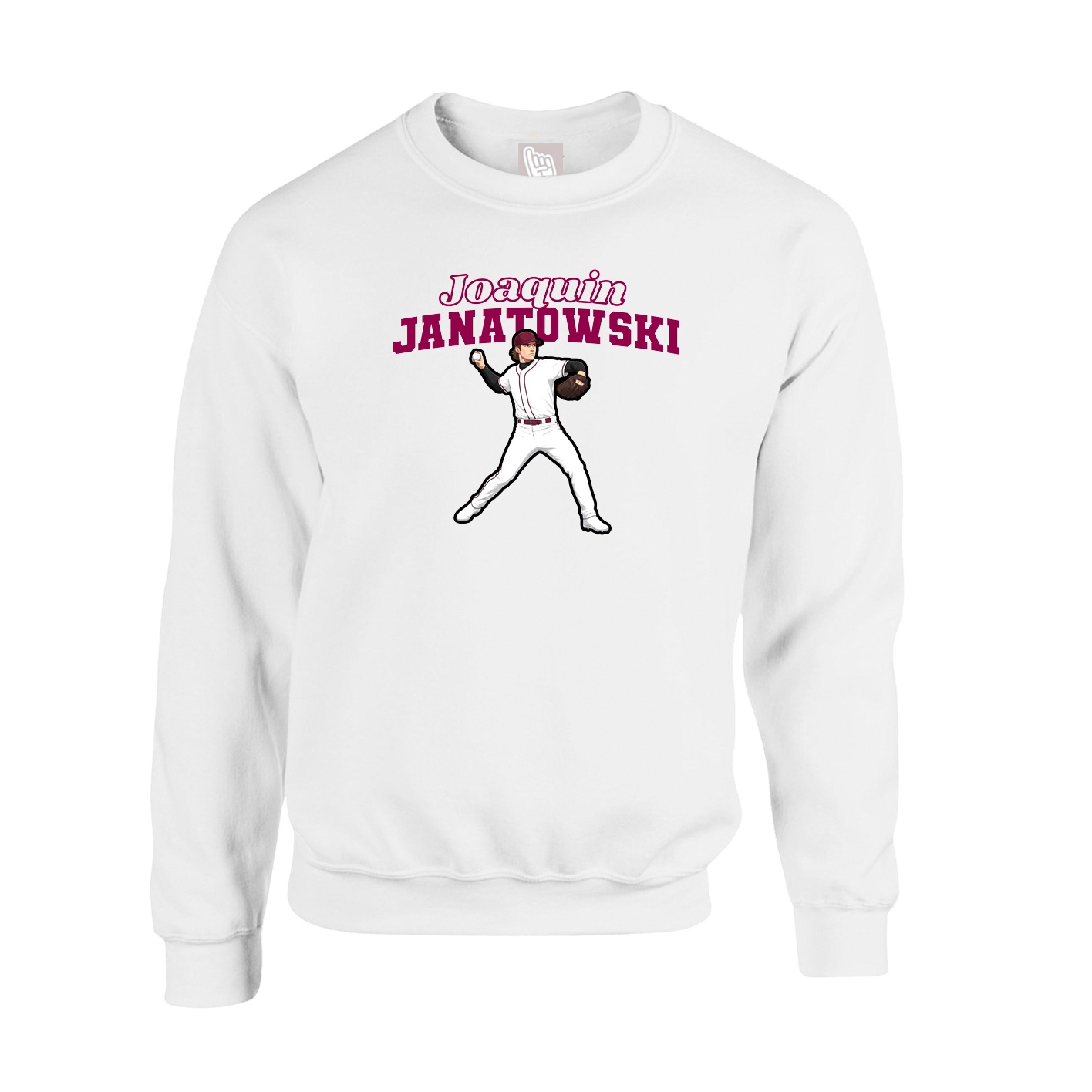 Fleece Crew — Name Arch in White