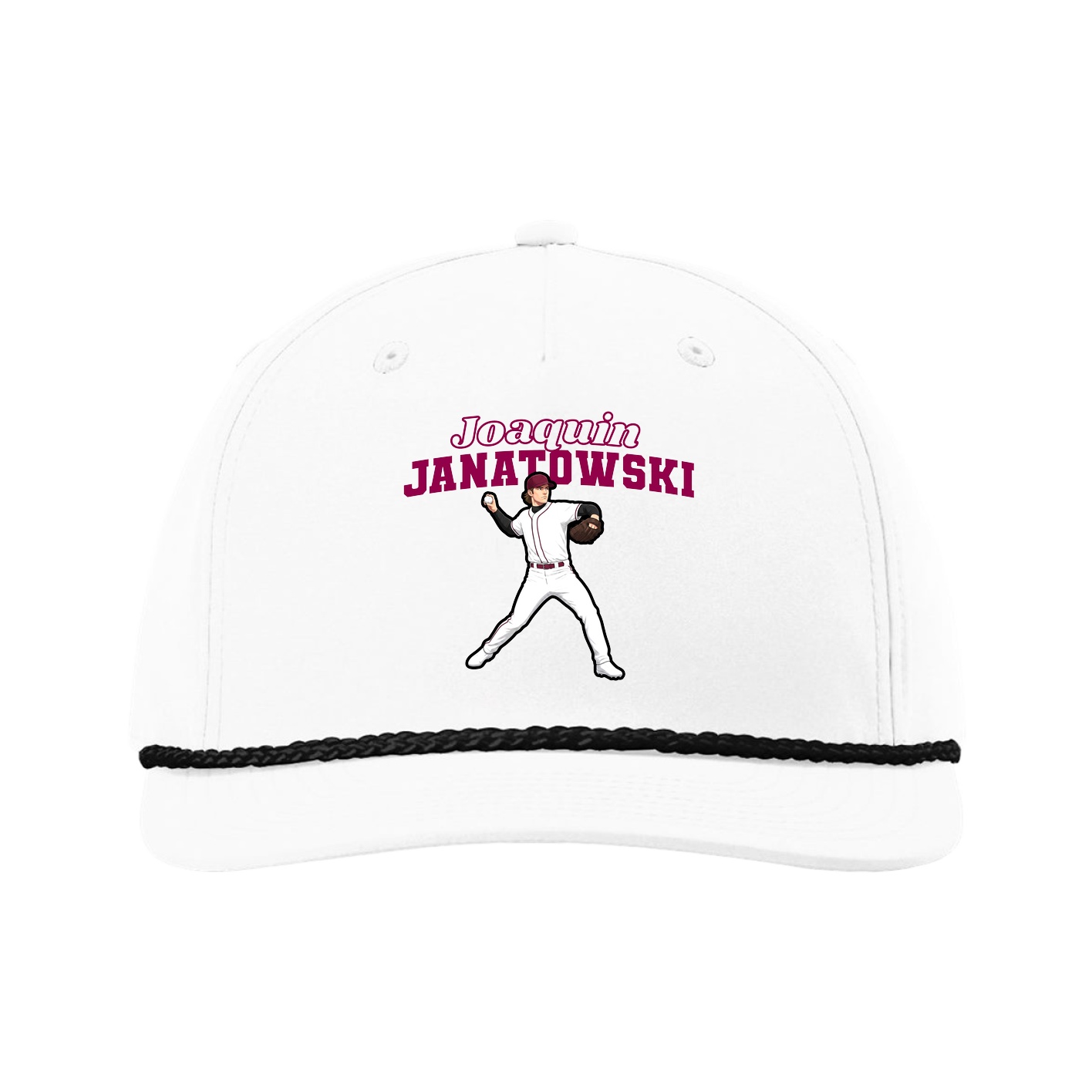 Five-Panel Classic Rope Cap — Name Arch in White