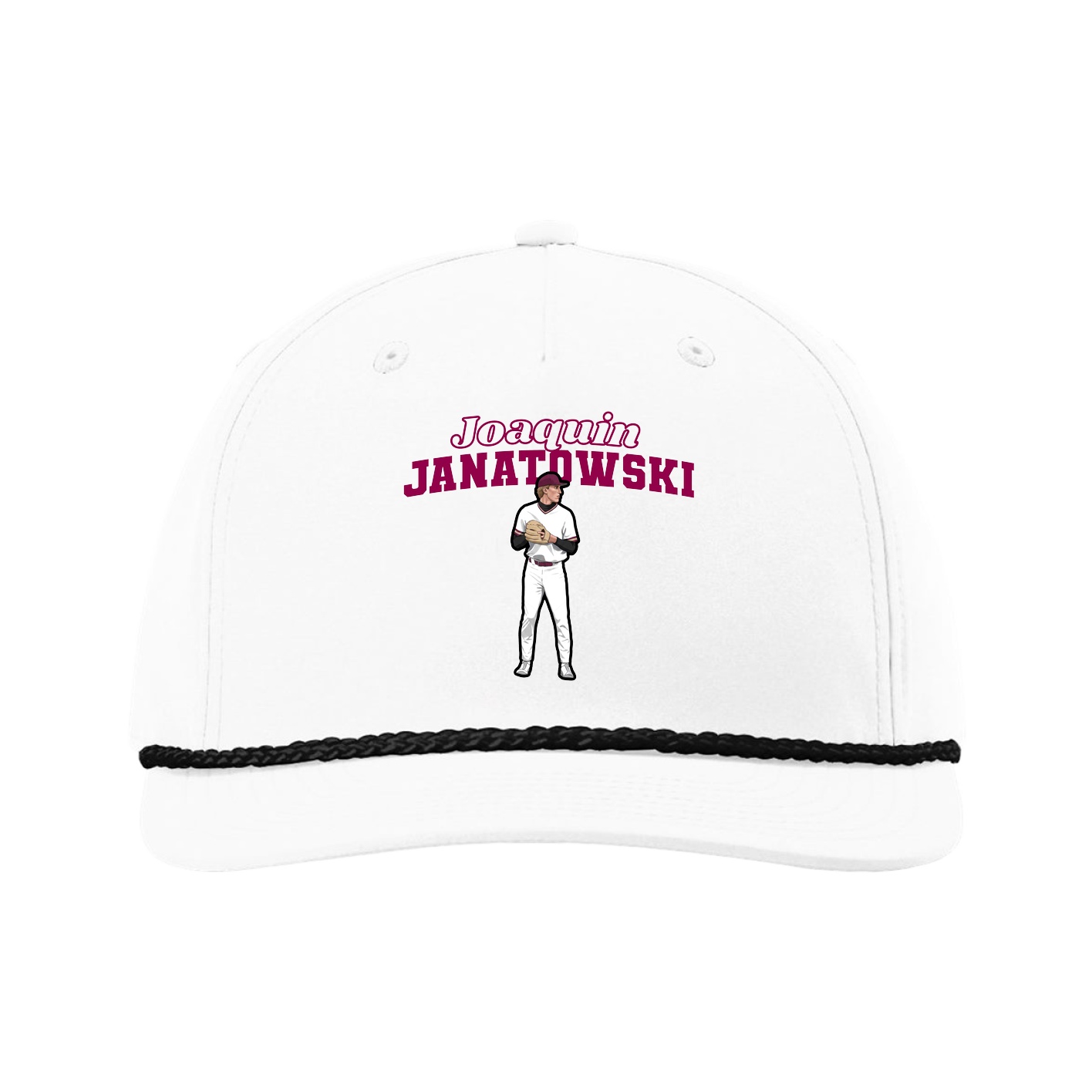 Five-Panel Classic Rope Cap — Name Arch in White