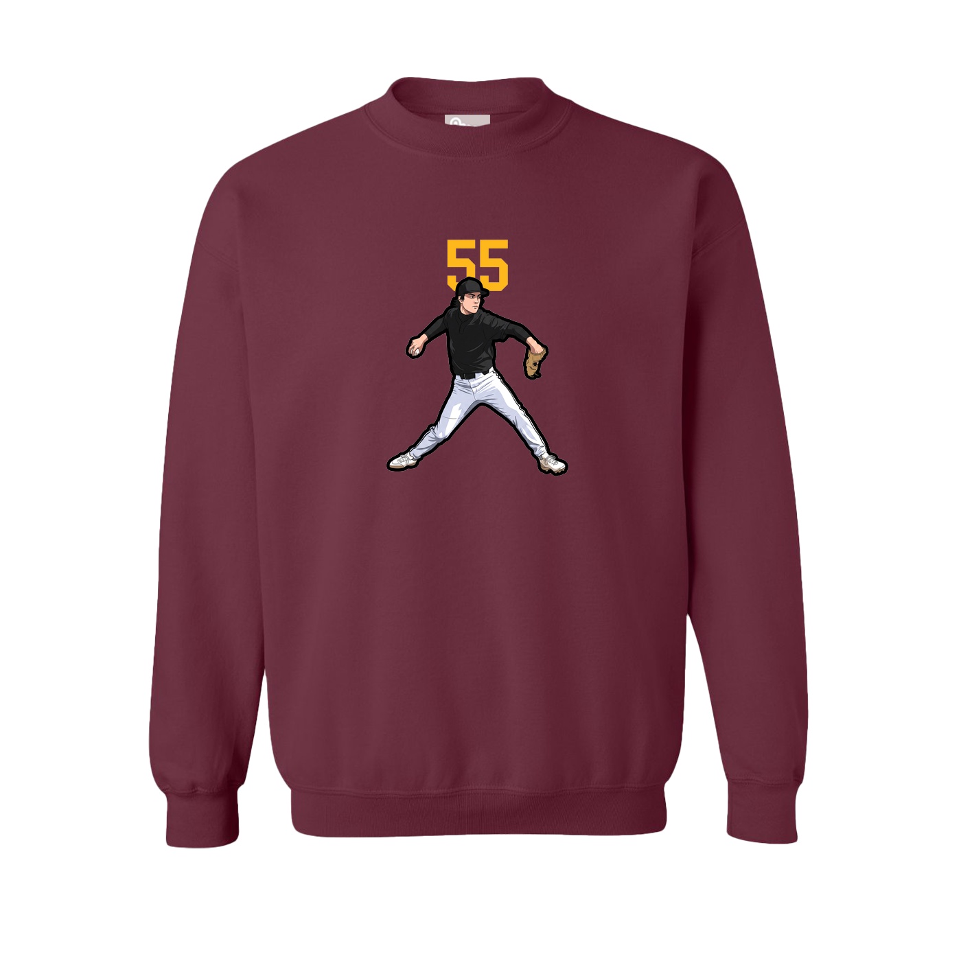 Fleece Crew — Number Top in Maroon