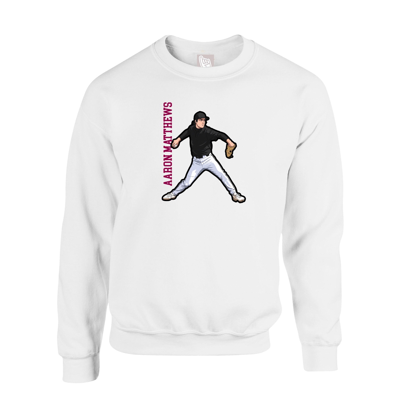 Fleece Crew — Name Vertical in White