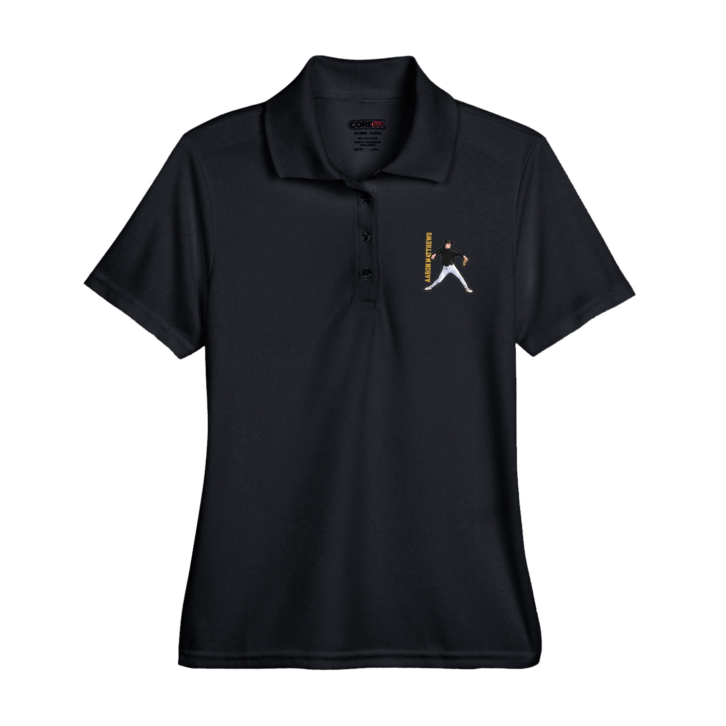 Womens Performance Polo — Name Vertical in Black