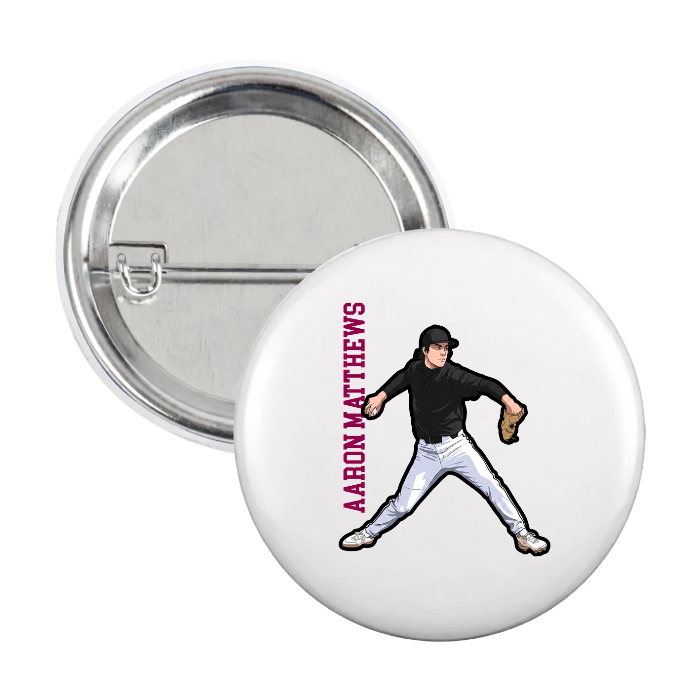 Game Day Button — Name Vertical in White