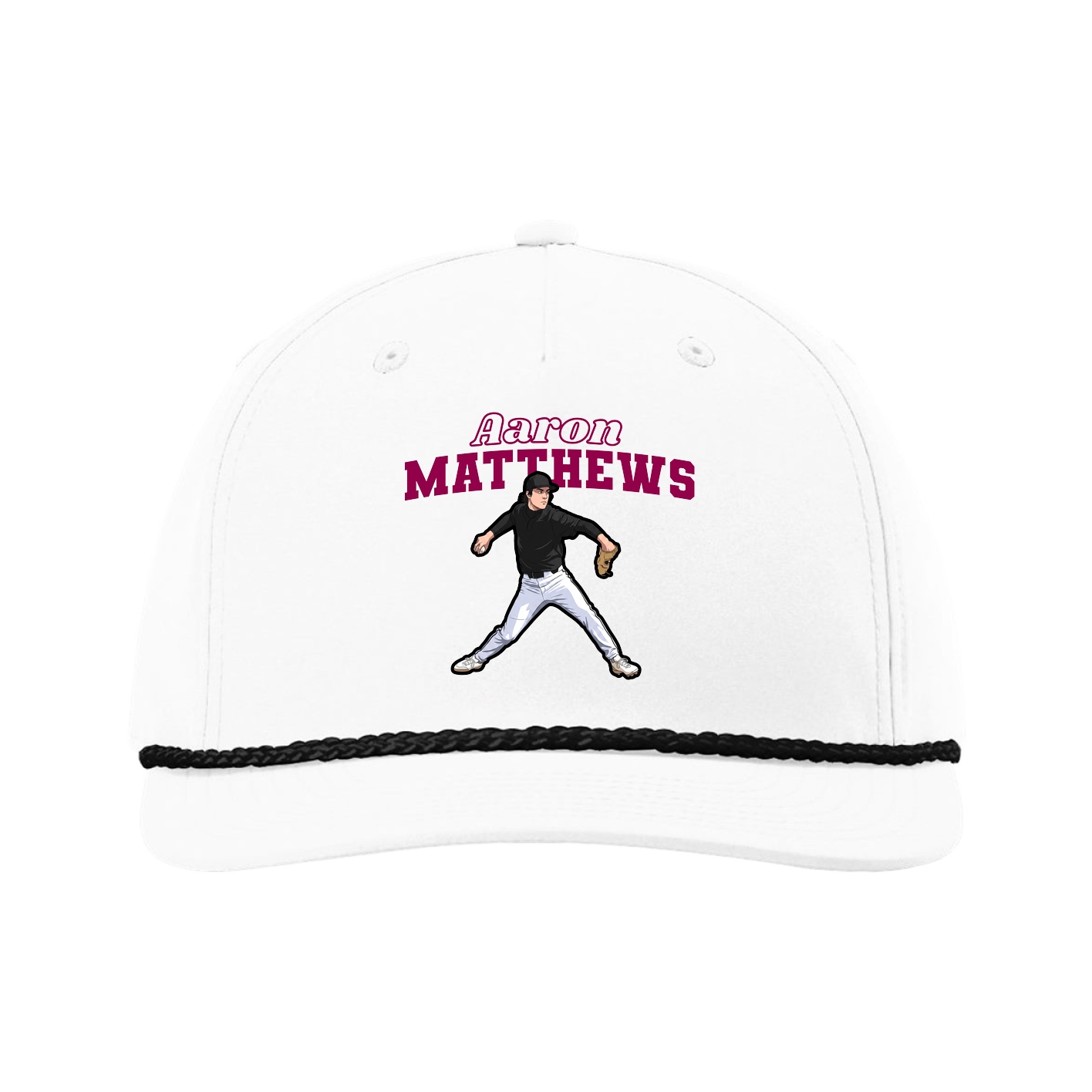 Five-Panel Classic Rope Cap — Name Arch in White