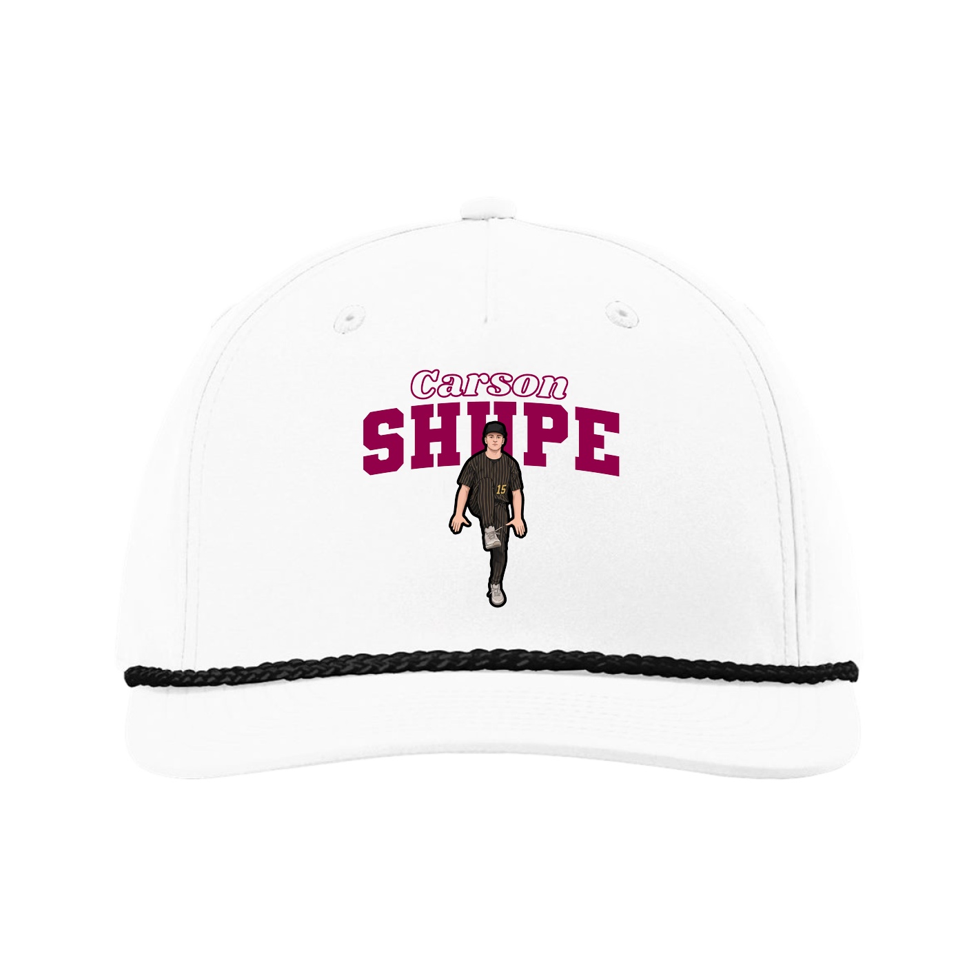 Five-Panel Classic Rope Cap — Name Arch in White