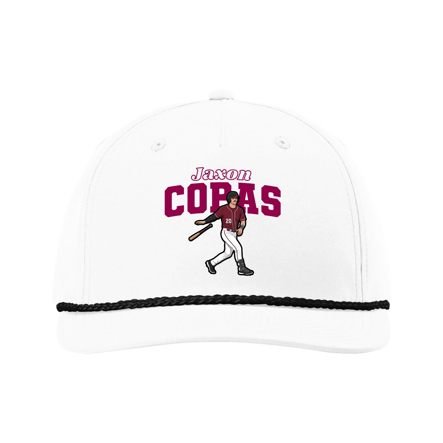 Five-Panel Classic Rope Cap — Name Arch in White