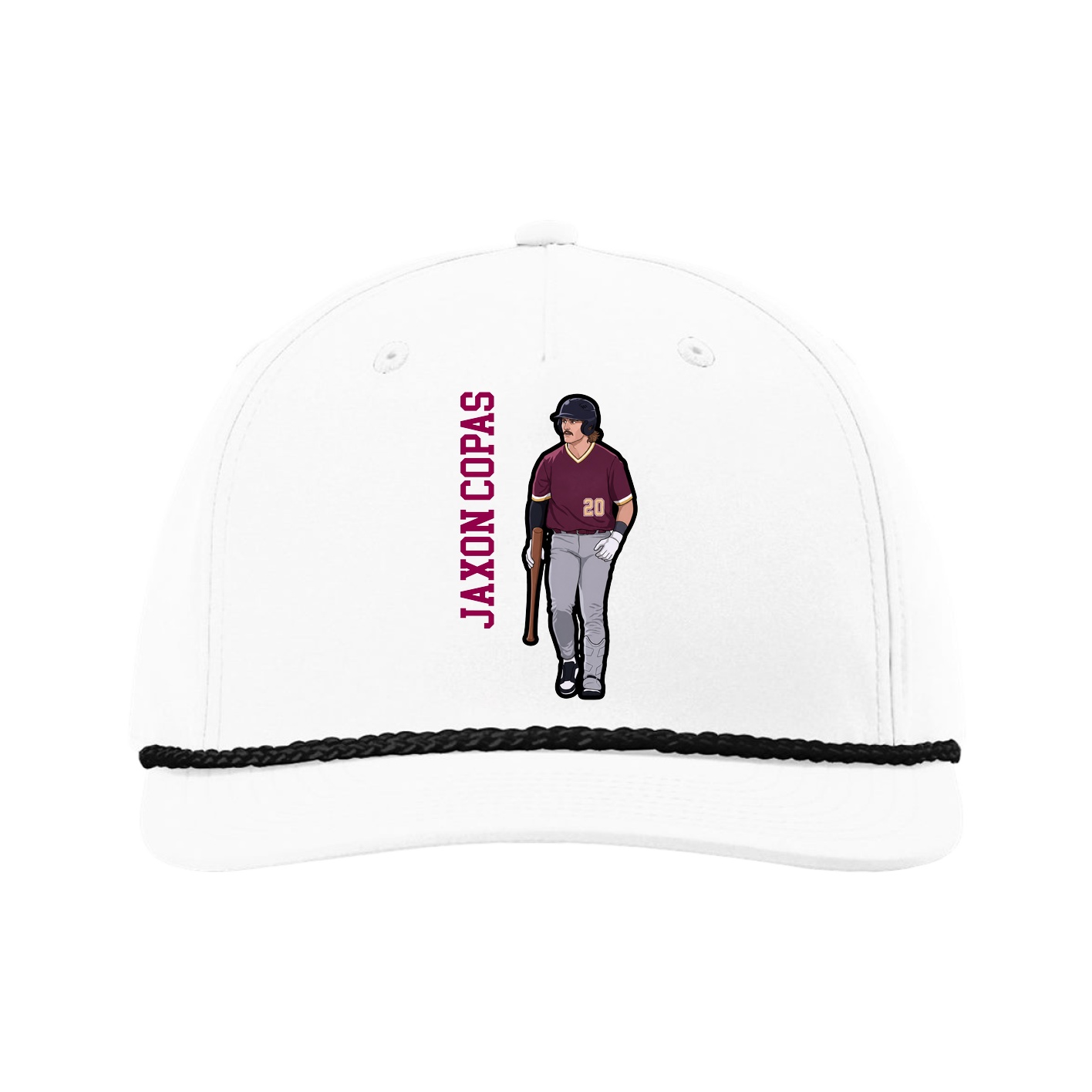 Five-Panel Classic Rope Cap — Name Vertical in White