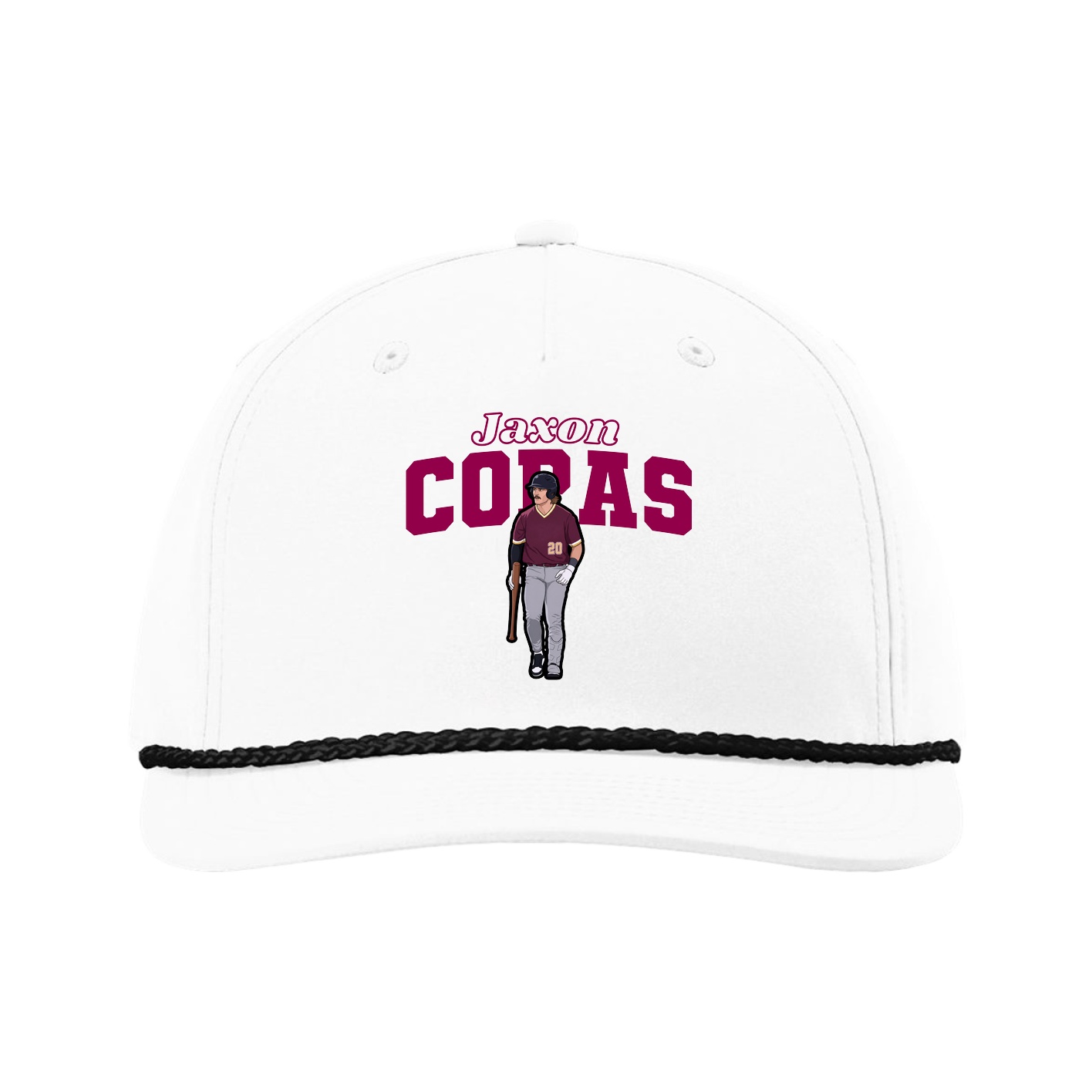 Five-Panel Classic Rope Cap — Name Arch in White