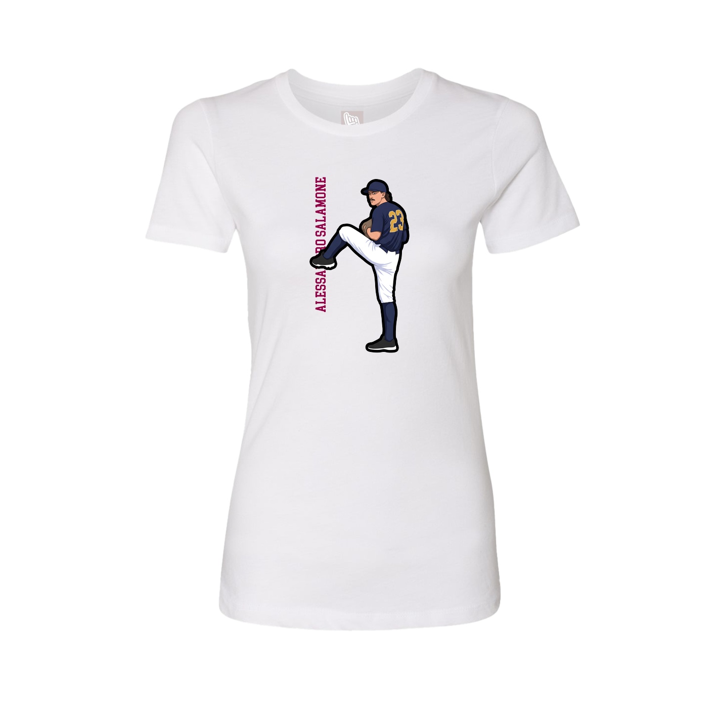 Fitted Women's Tee — Name Vertical in White