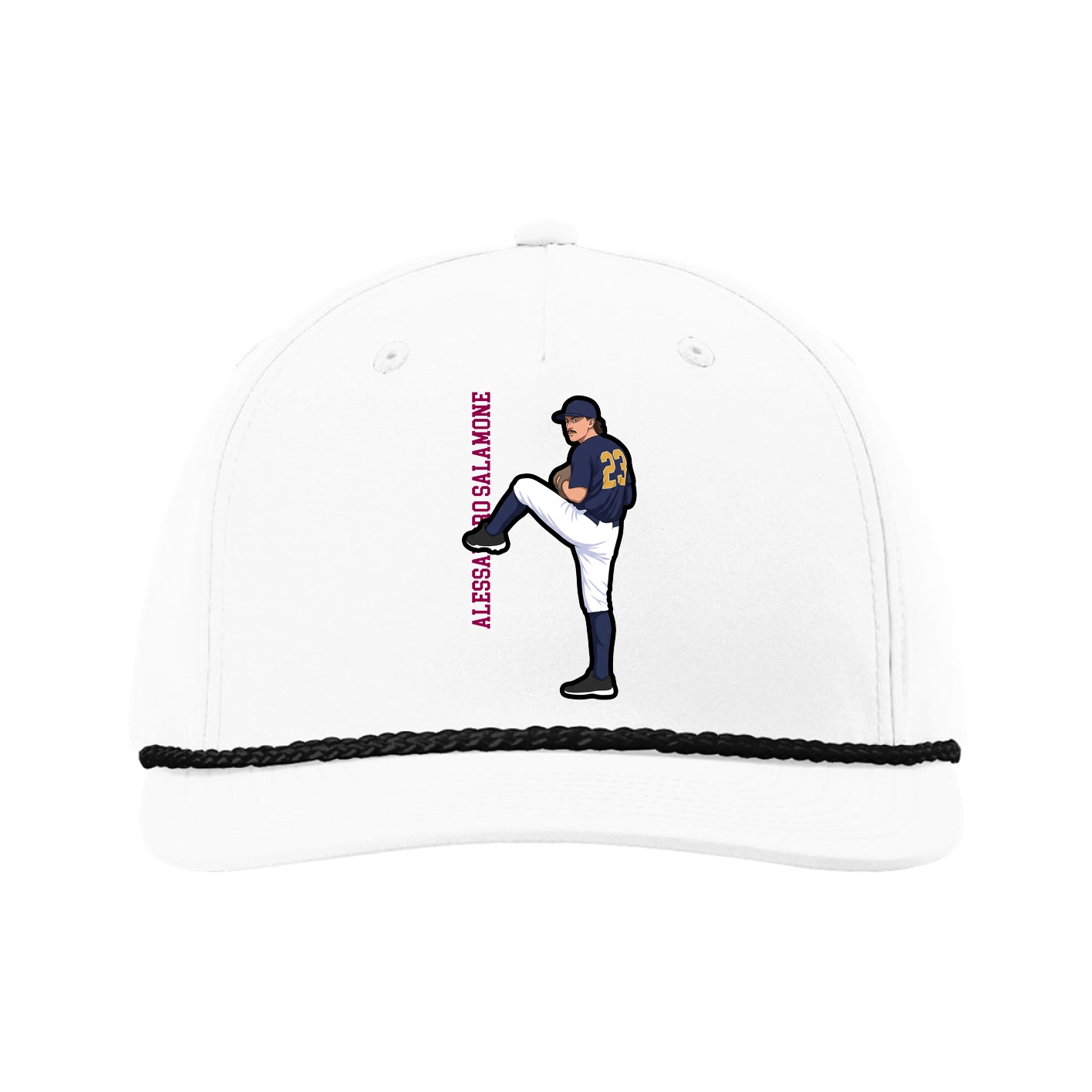 Five-Panel Classic Rope Cap — Name Vertical in White