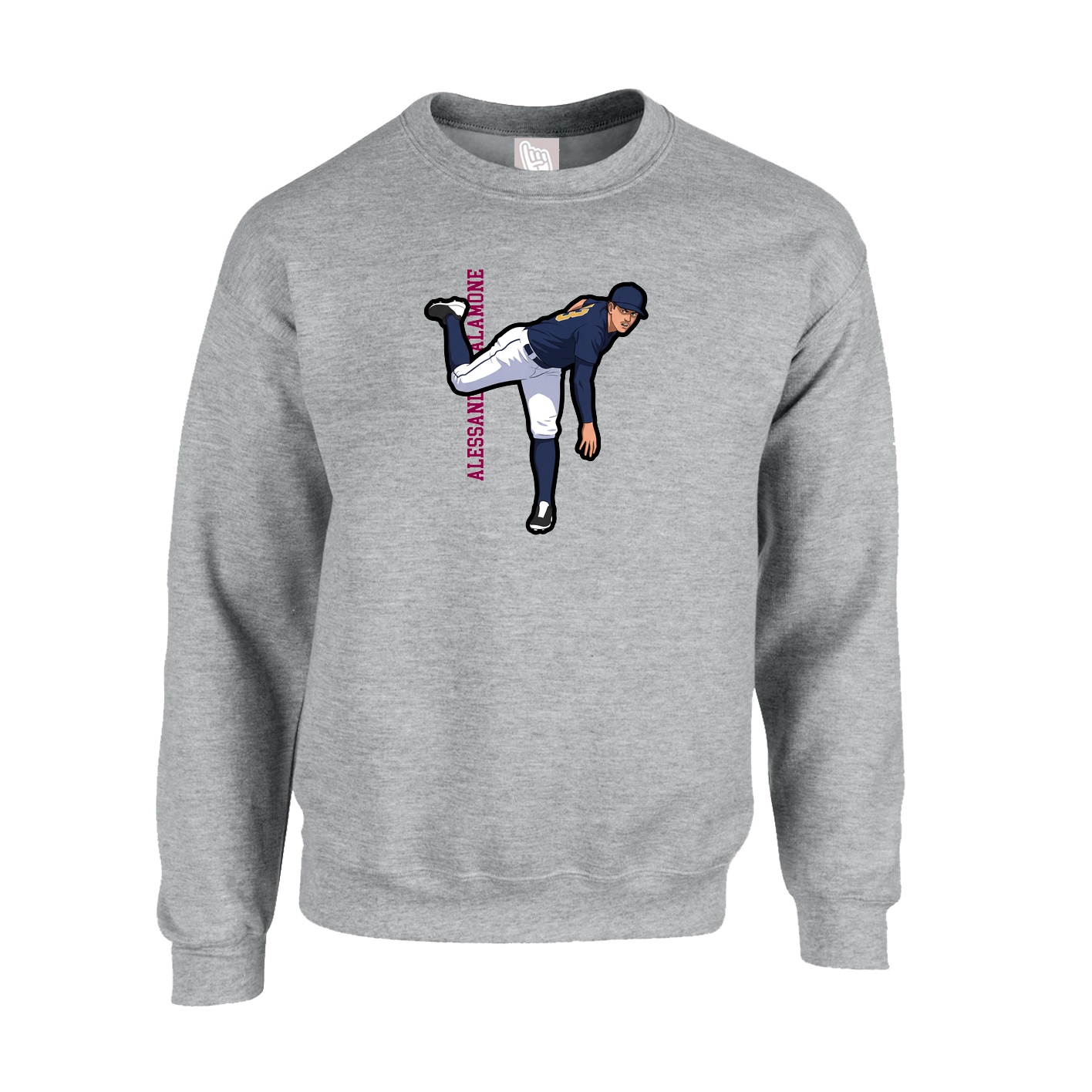 Fleece Crew — Name Vertical in Grey
